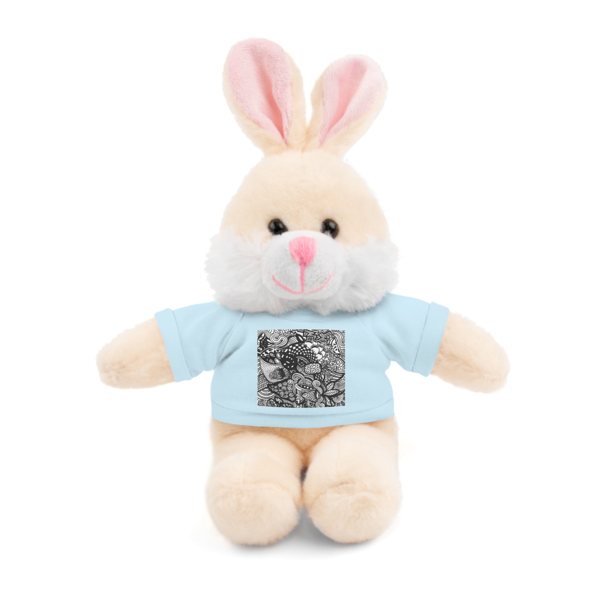 Black and White Zentangle Stuffed Animal Gift with Printed Tee