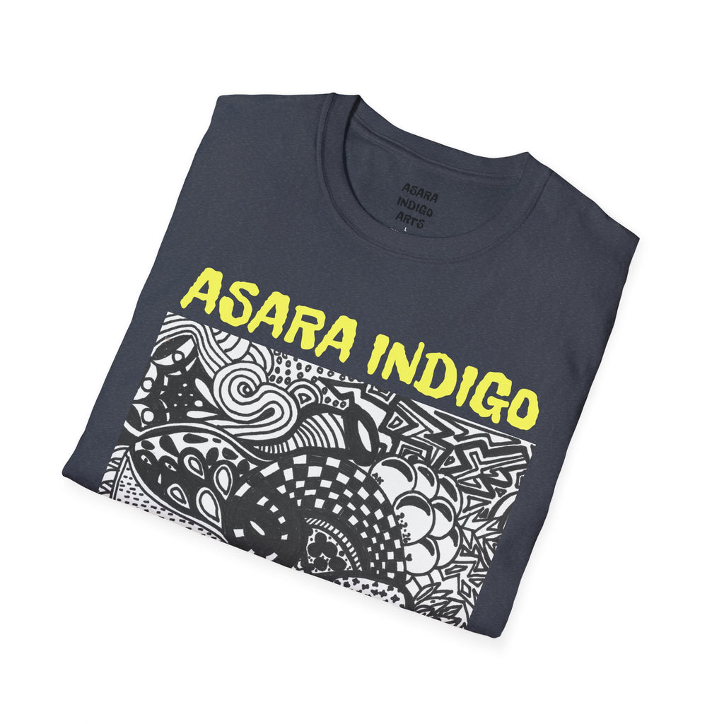Indigo Doodle Art T-Shirt — 'ASARA INDIGO' Black & White Abstract Graphic Tee