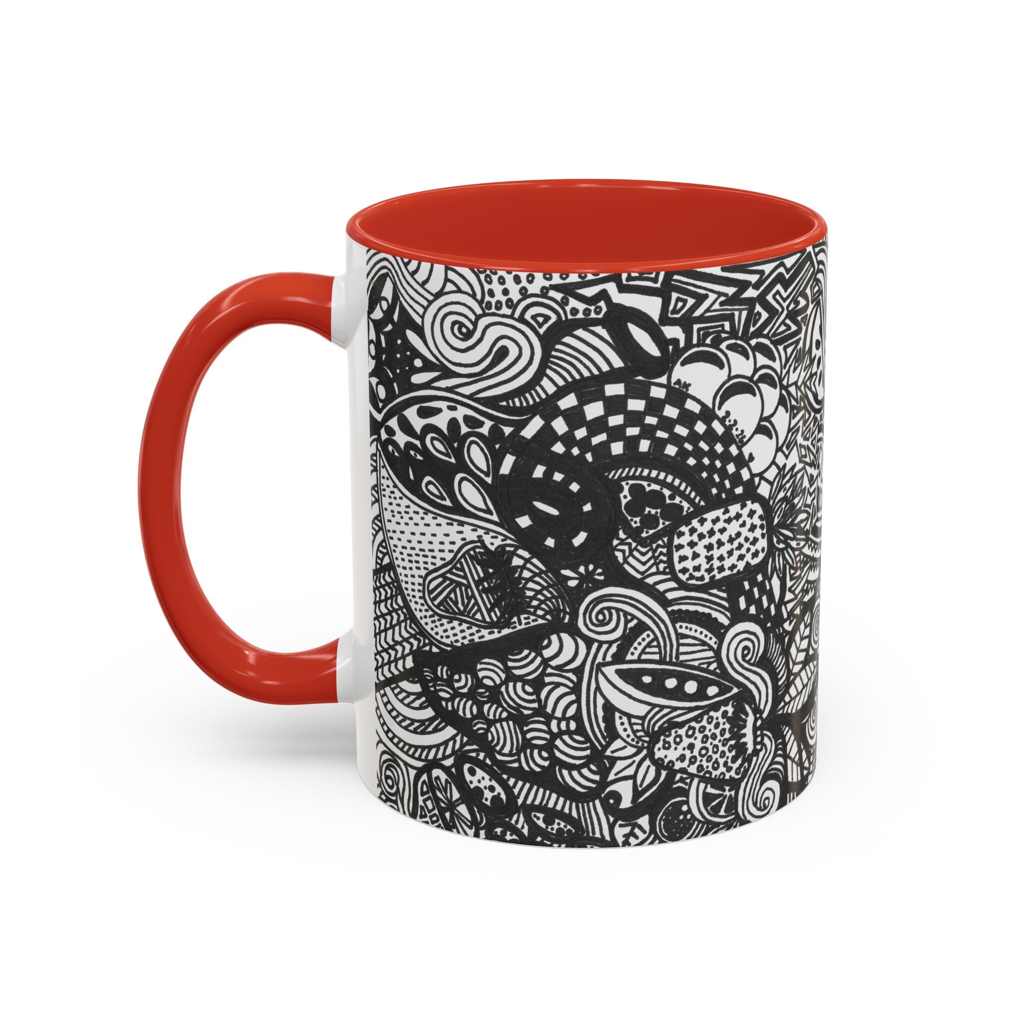 Black and White Doodle Pattern Accent Coffee Mug | 11oz 15oz
