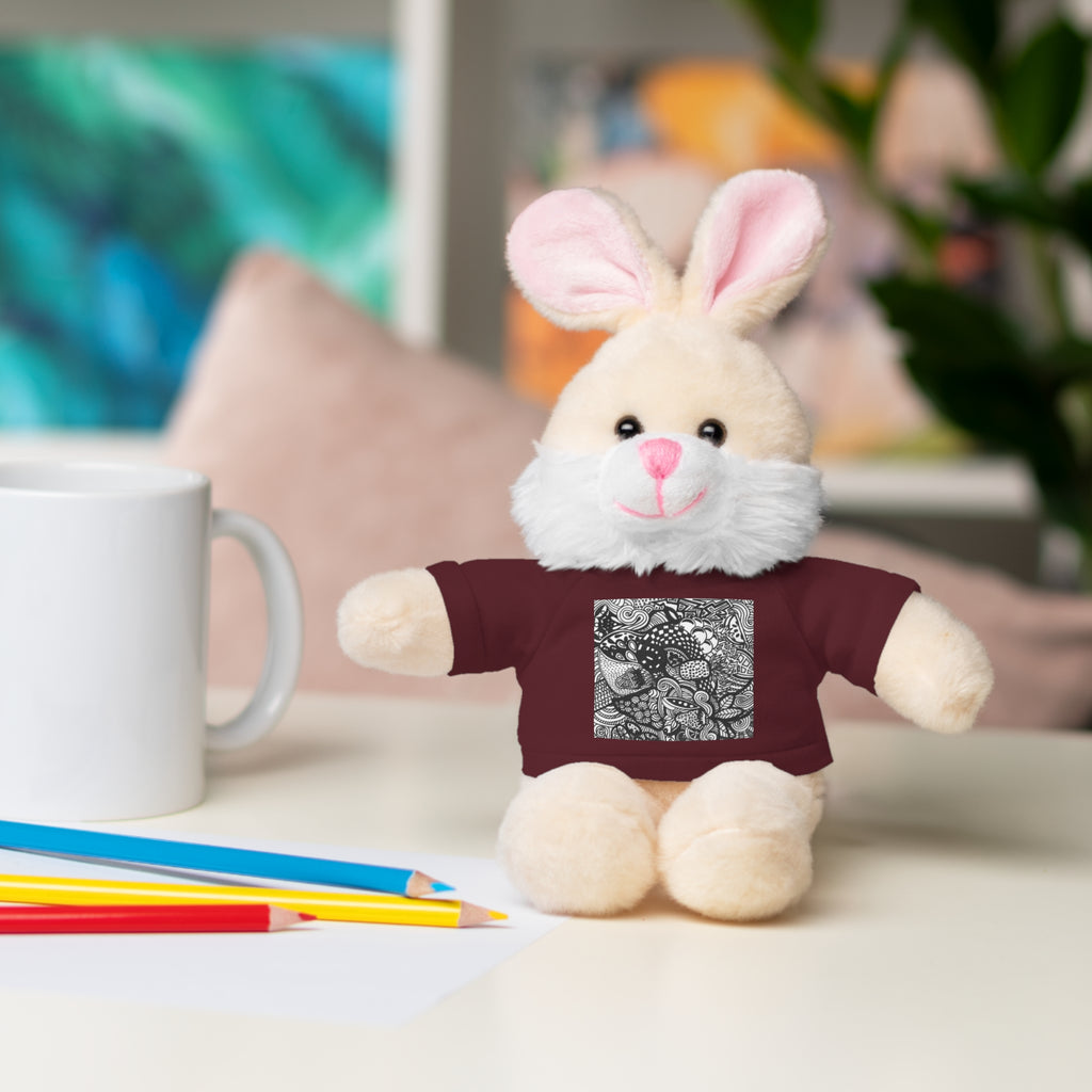 Black and White Zentangle Stuffed Animal Gift with Printed Tee