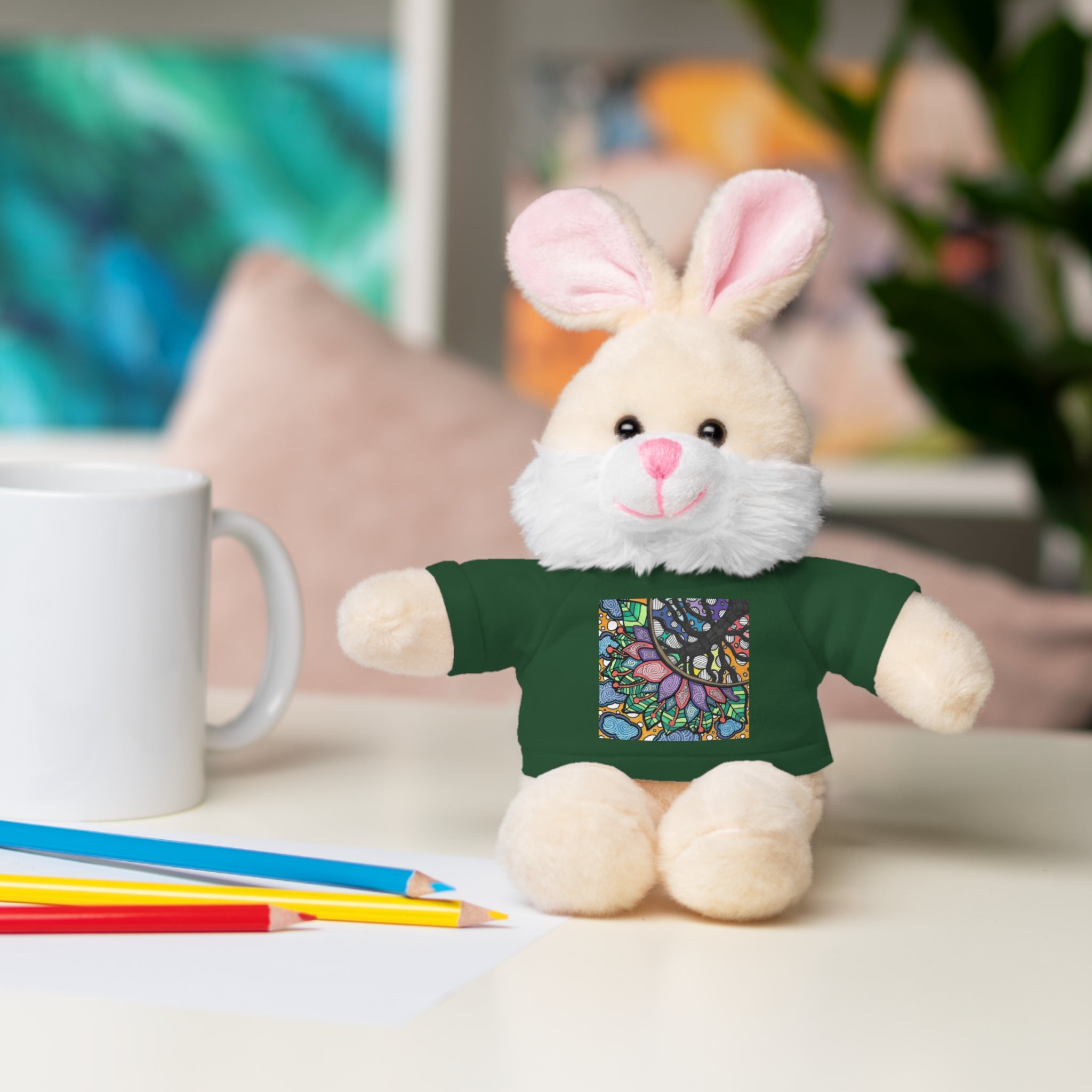 Colorful Tree of Growth stuffed animal with printed tee