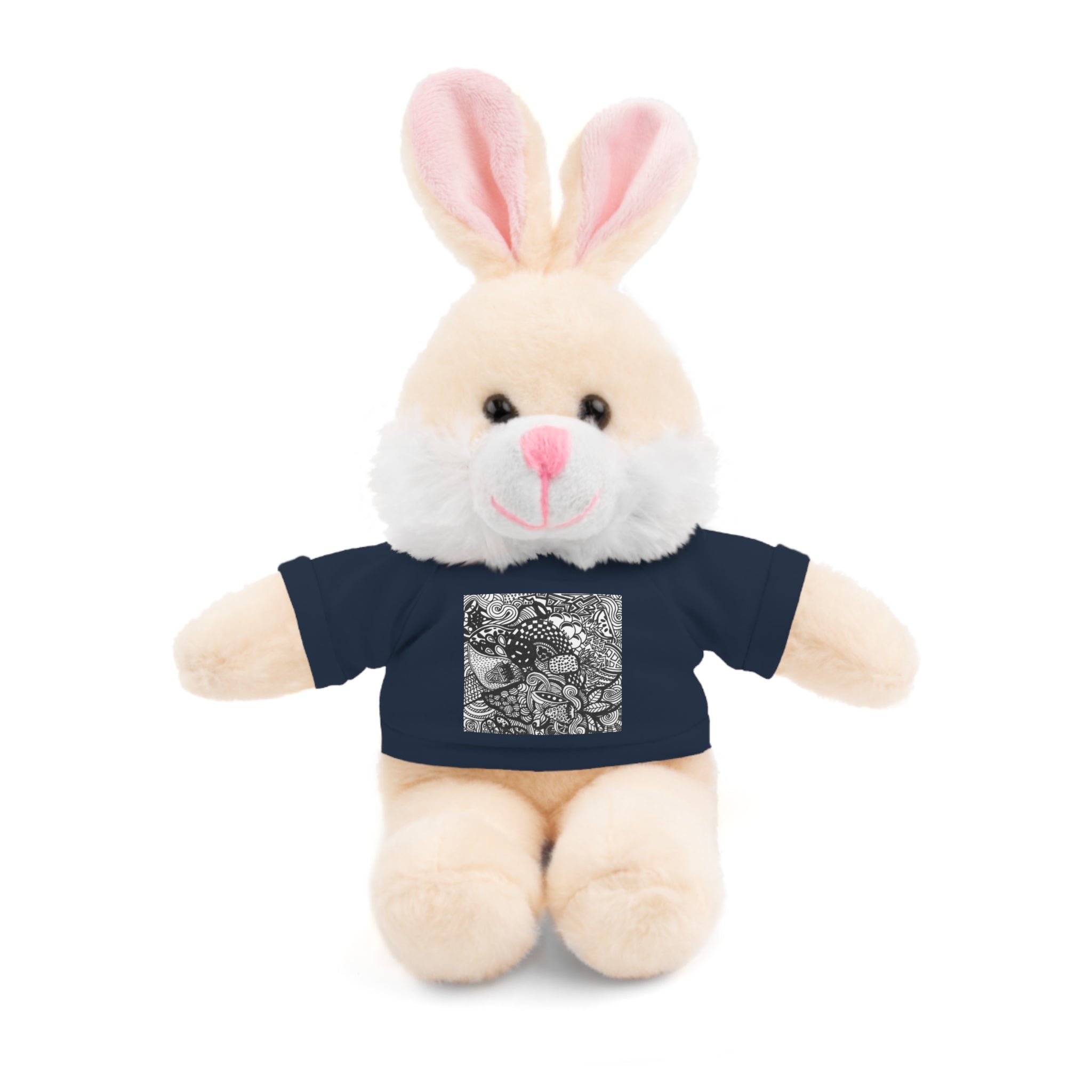 Black and White Zentangle Stuffed Animal Gift with Printed Tee