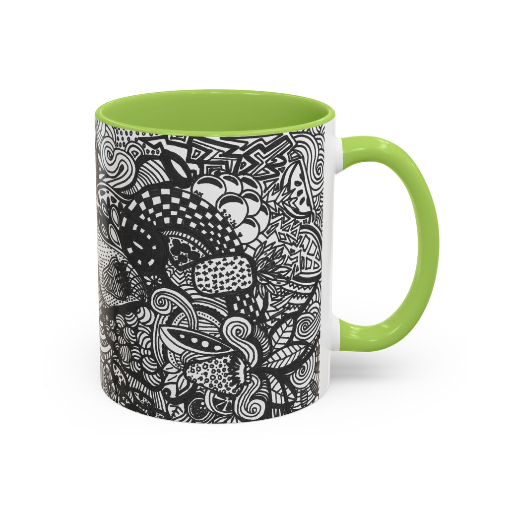 Black and White Doodle Pattern Accent Coffee Mug | 11oz 15oz