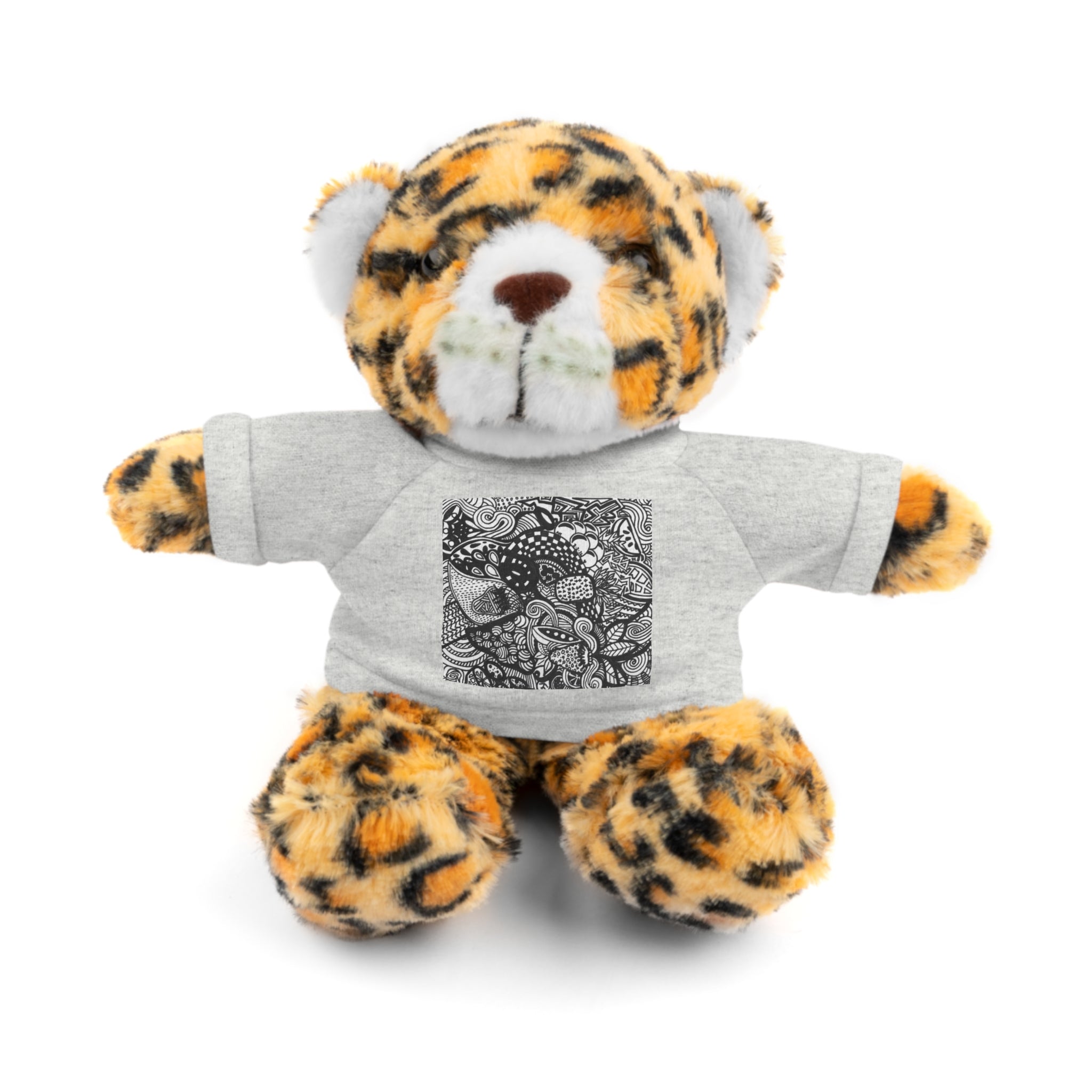 Black and White Zentangle Stuffed Animal Gift with Printed Tee