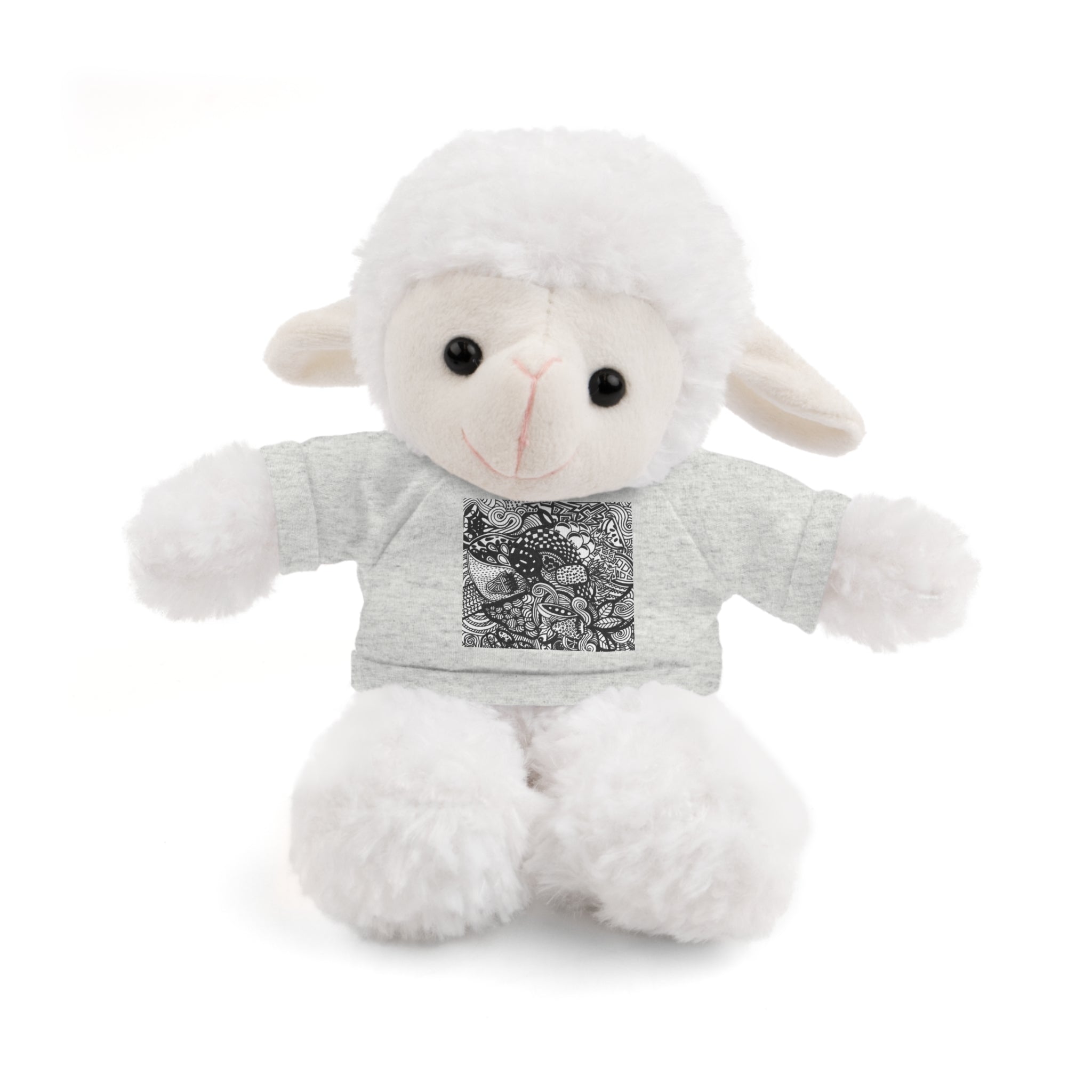 Black and White Zentangle Stuffed Animal Gift with Printed Tee