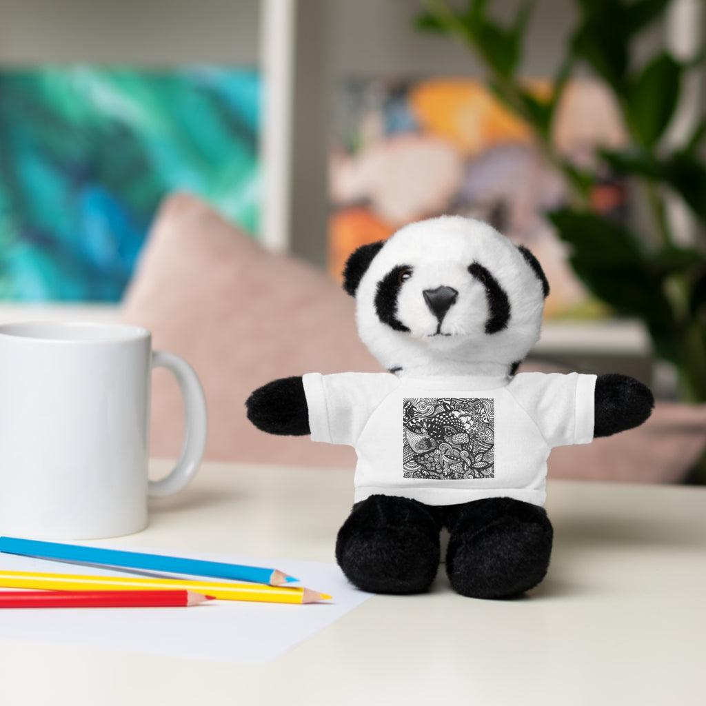 Black and White Zentangle Stuffed Animal Gift with Printed Tee