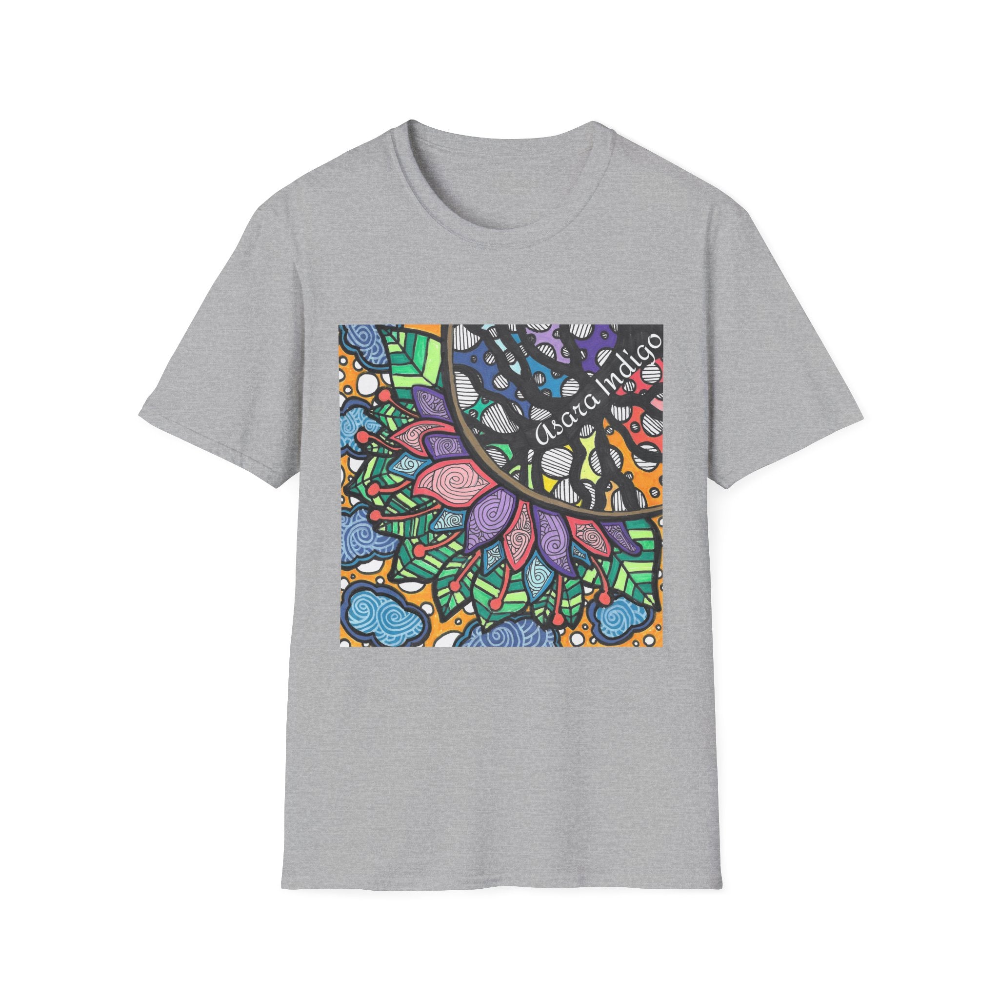 Mandala Floral Tee — Colorful Boho Graphic T-Shirt with 'Algora Indico' Design