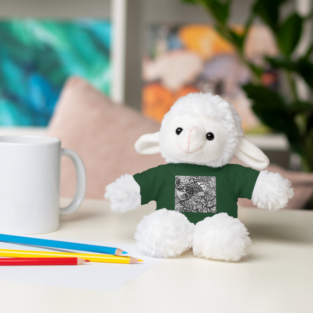 Black and White Zentangle Stuffed Animal Gift with Printed Tee