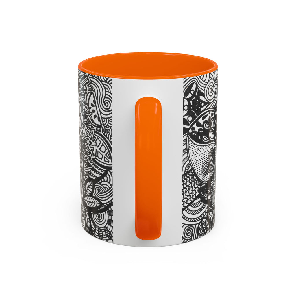 Black and White Doodle Pattern Accent Coffee Mug | 11oz 15oz