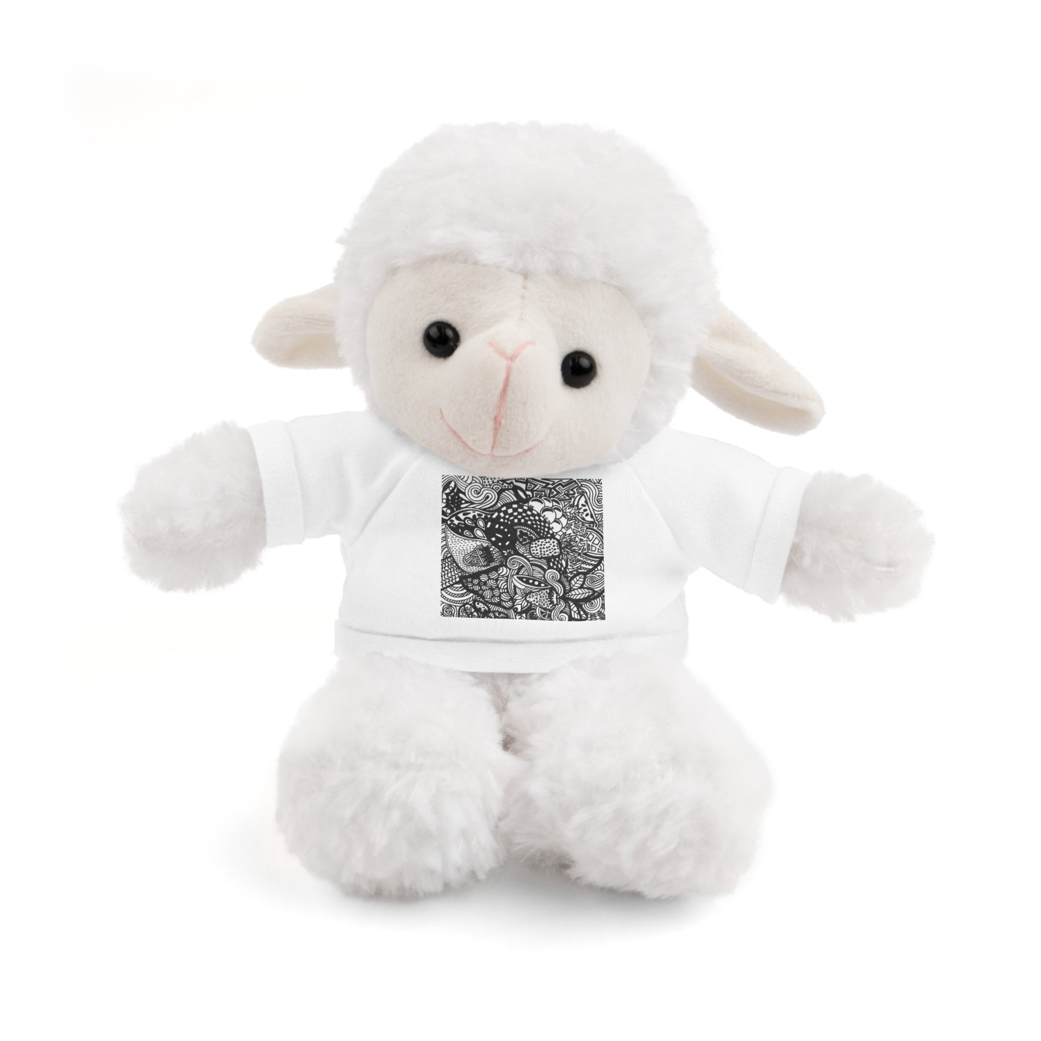 Black and White Zentangle Stuffed Animal Gift with Printed Tee