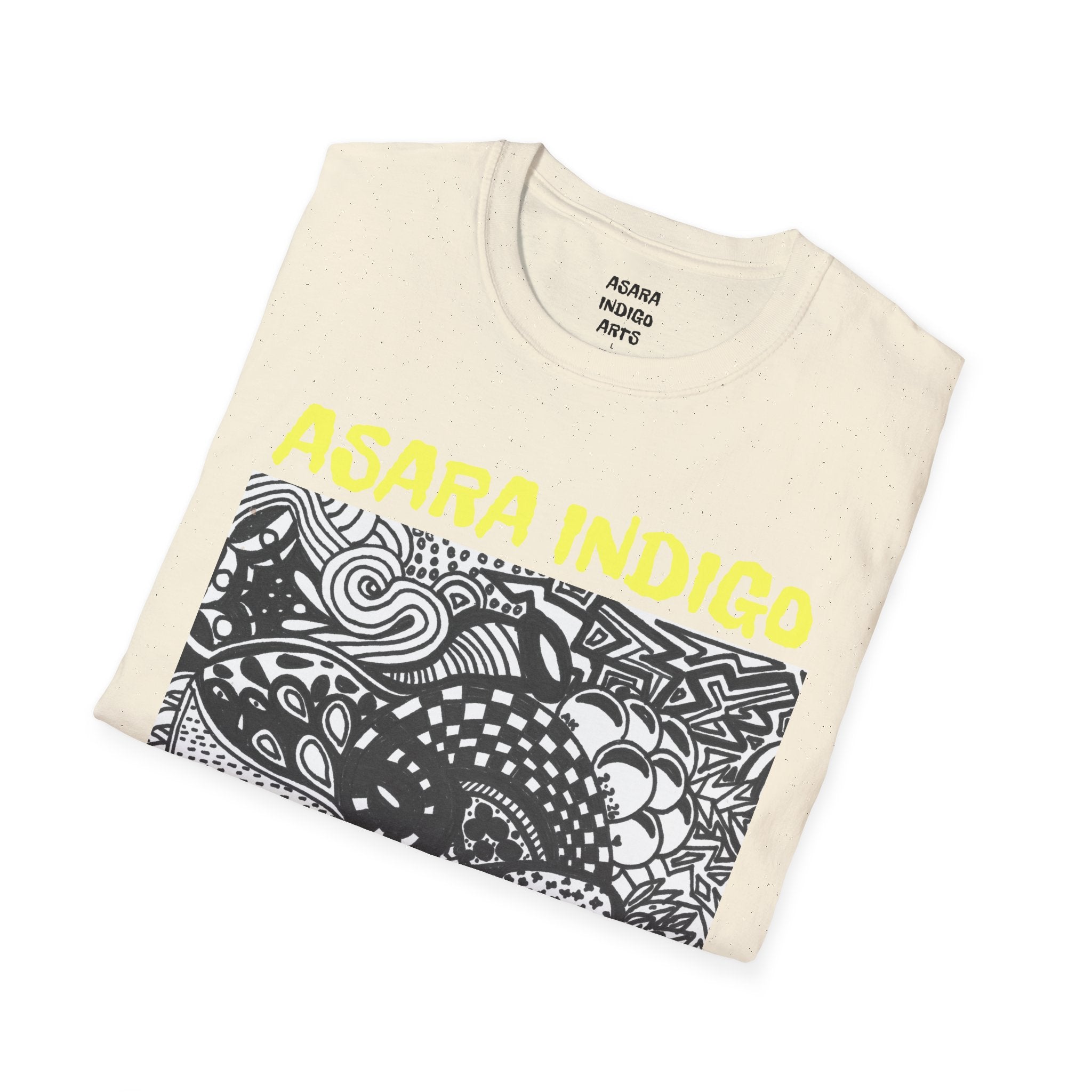 Indigo Doodle Art T-Shirt — 'ASARA INDIGO' Black & White Abstract Graphic Tee