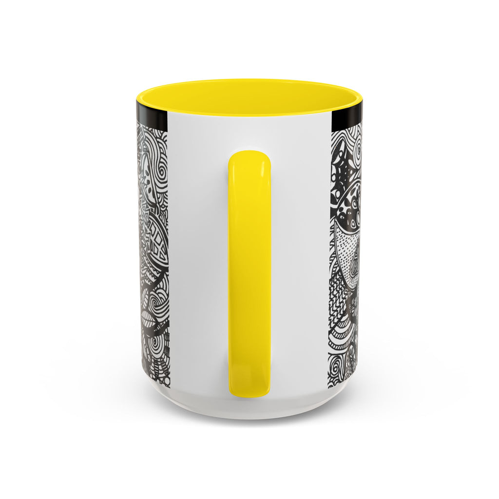 Black and White Doodle Pattern Accent Coffee Mug | 11oz 15oz