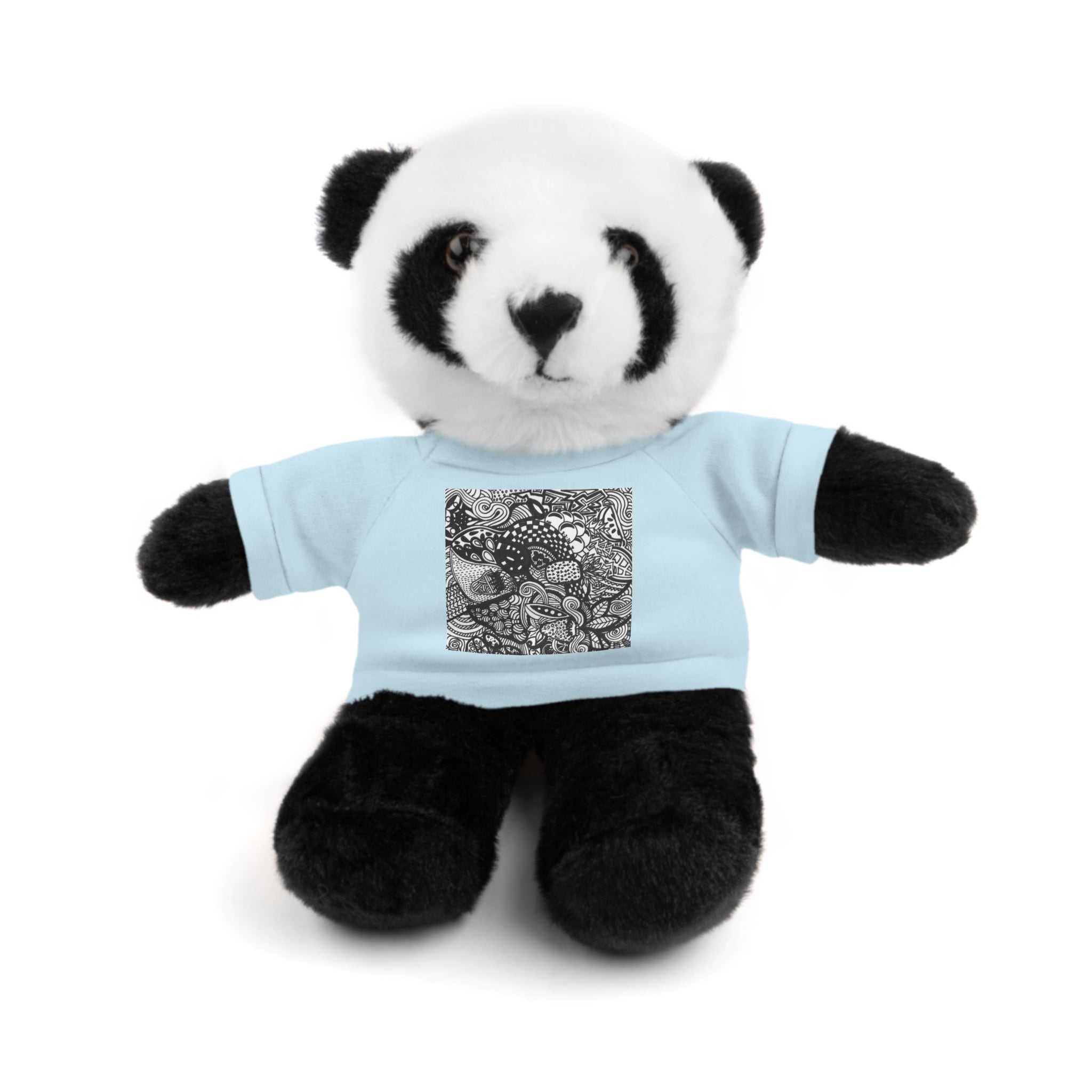 Black and White Zentangle Stuffed Animal Gift with Printed Tee