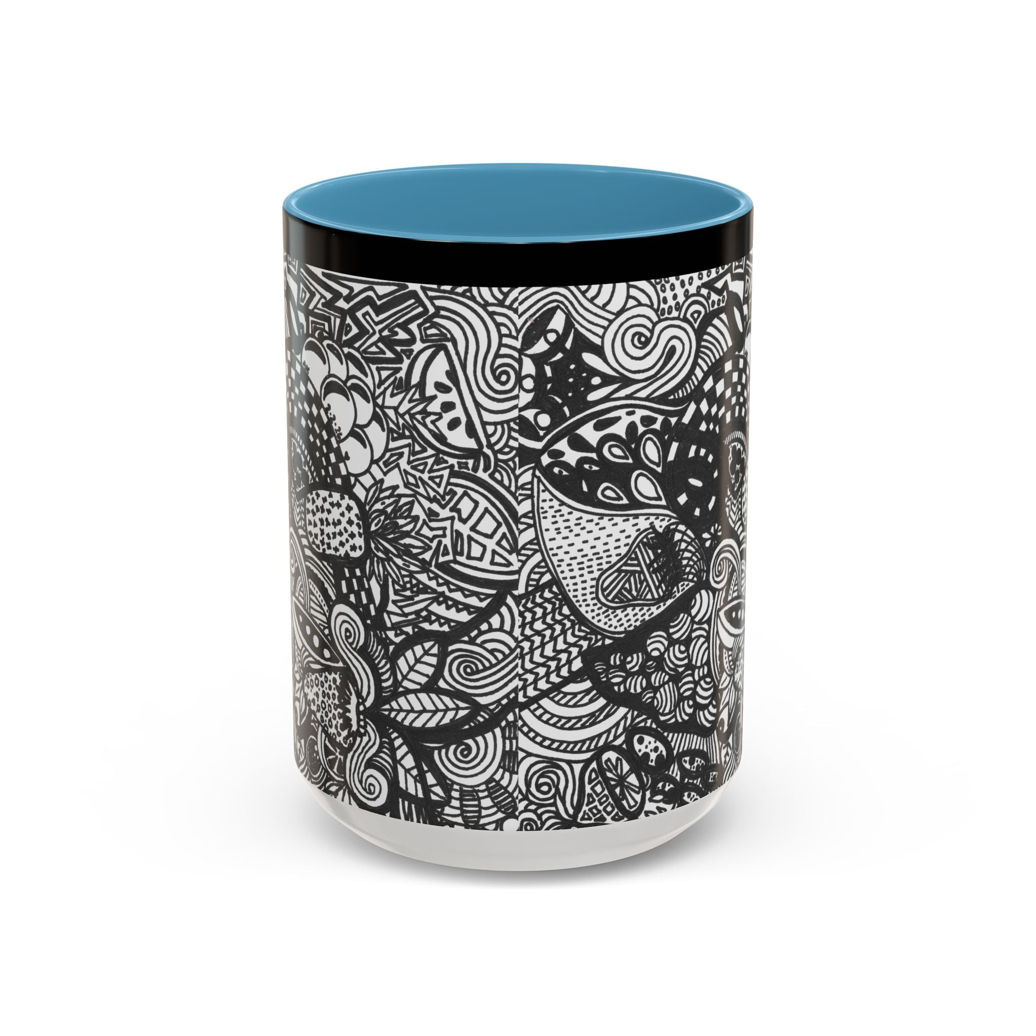 Black and White Doodle Pattern Accent Coffee Mug | 11oz 15oz