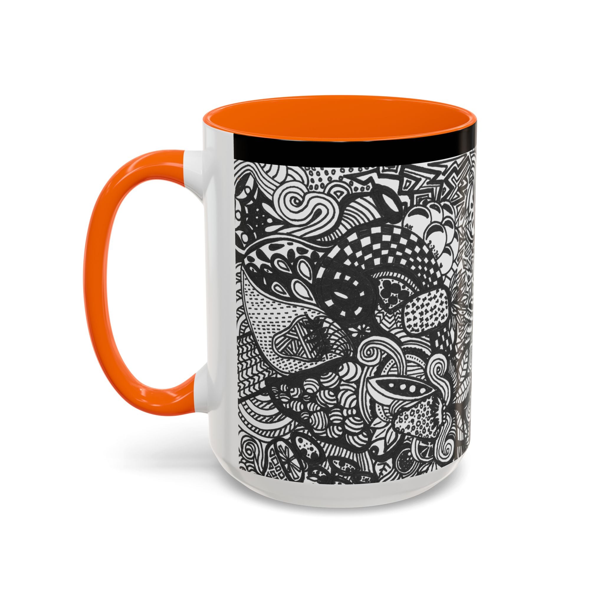 Black and White Doodle Pattern Accent Coffee Mug | 11oz 15oz