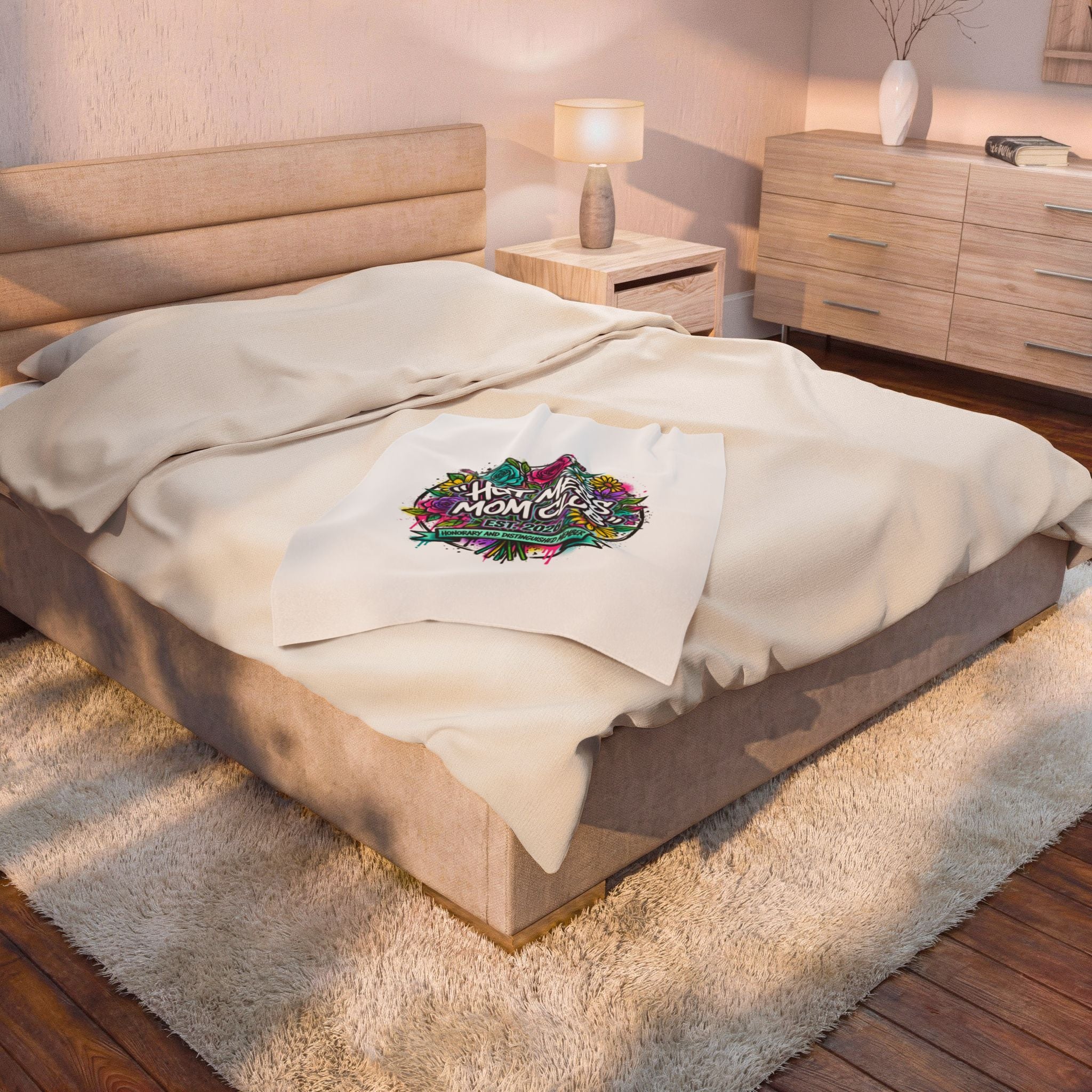 Hot Mess Mom Club Velveteen Plush Blanket | Mother’s Day minimalist typographic mom décor