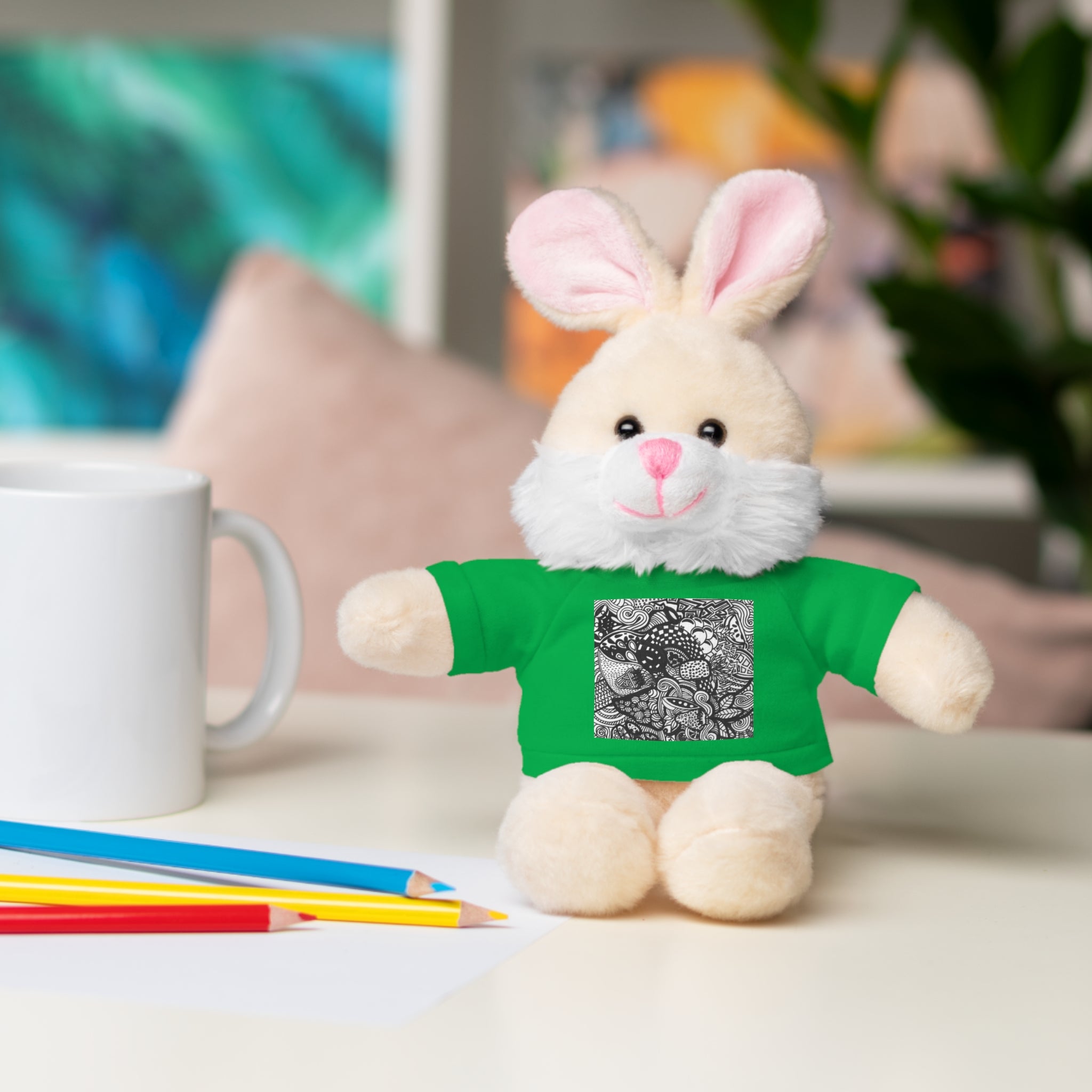 Black and White Zentangle Stuffed Animal Gift with Printed Tee