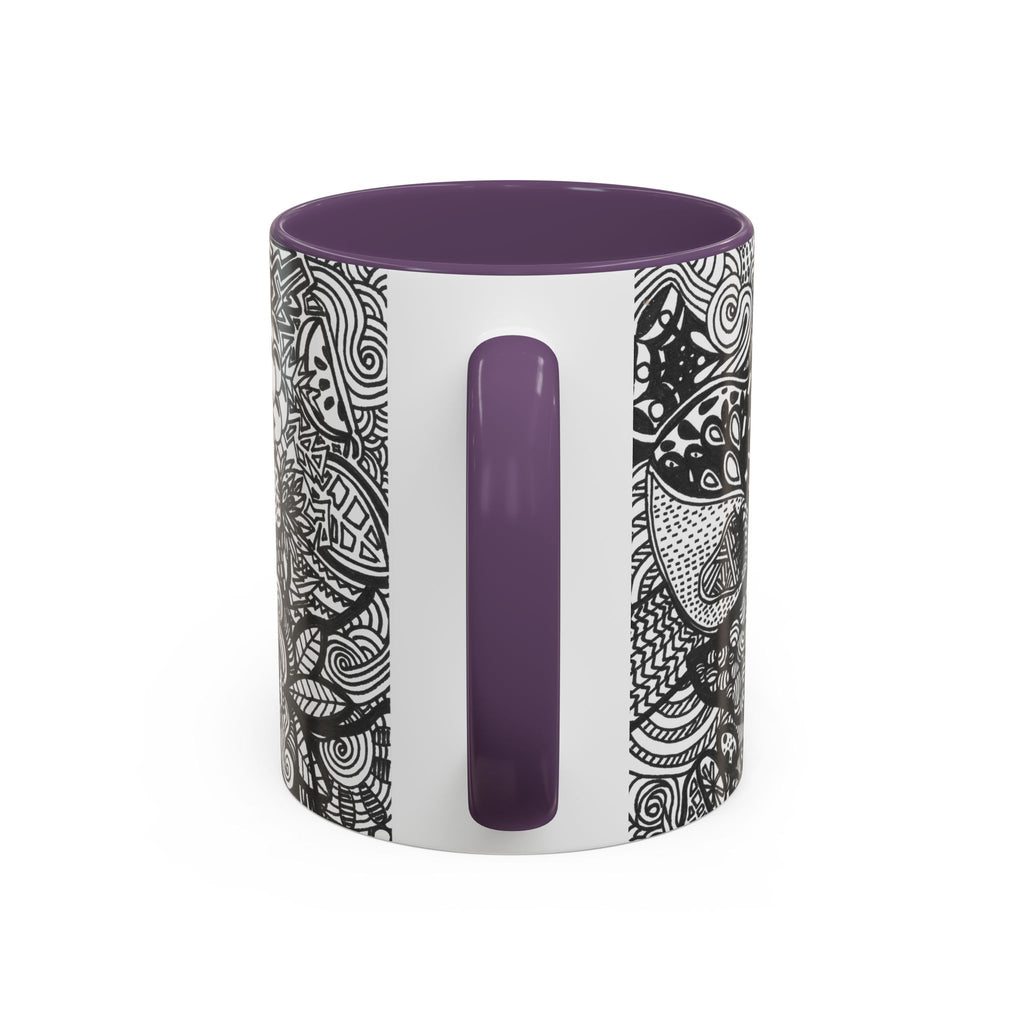 Black and White Doodle Pattern Accent Coffee Mug | 11oz 15oz