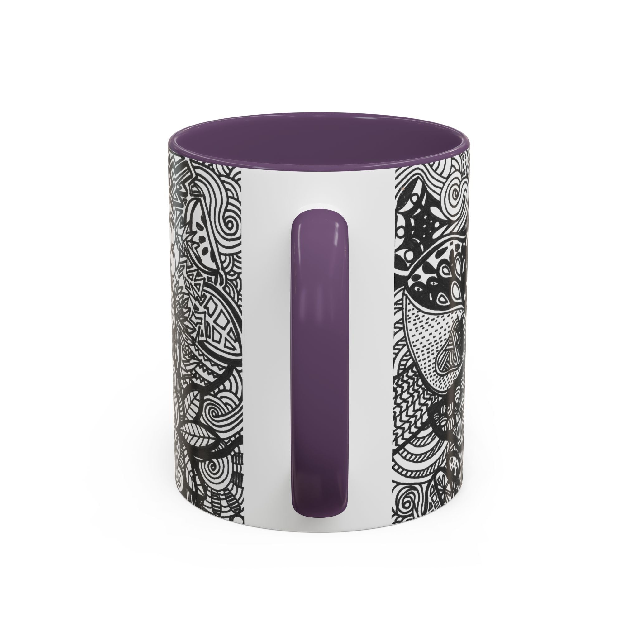 Black and White Doodle Pattern Accent Coffee Mug | 11oz 15oz