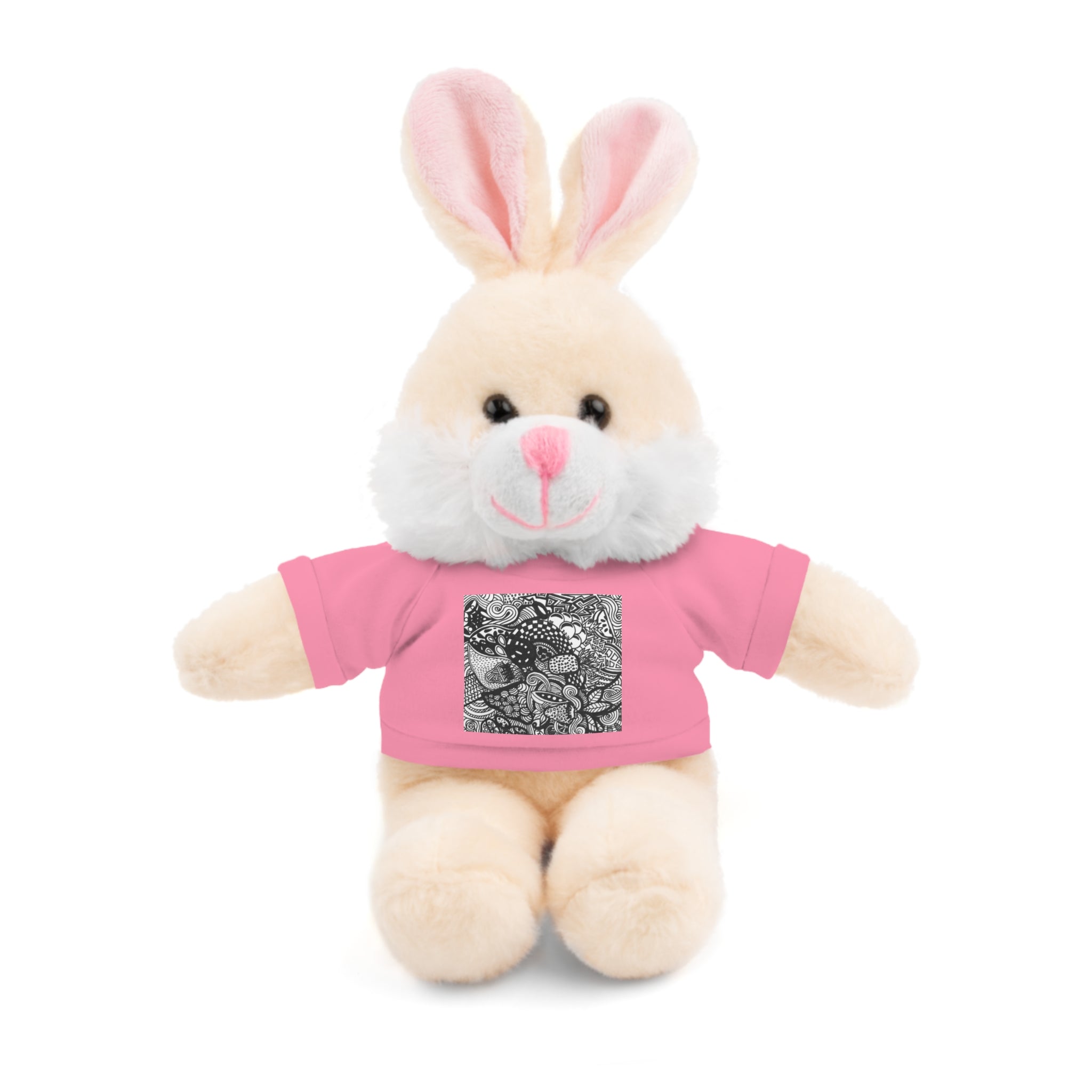Black and White Zentangle Stuffed Animal Gift with Printed Tee