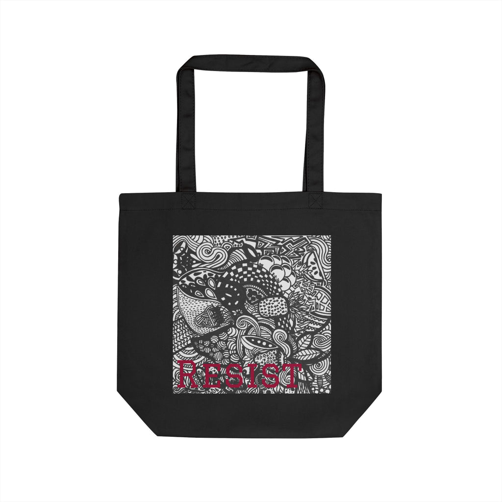 RESIST Zentangle Art Tote Bag | Black Canvas Tote