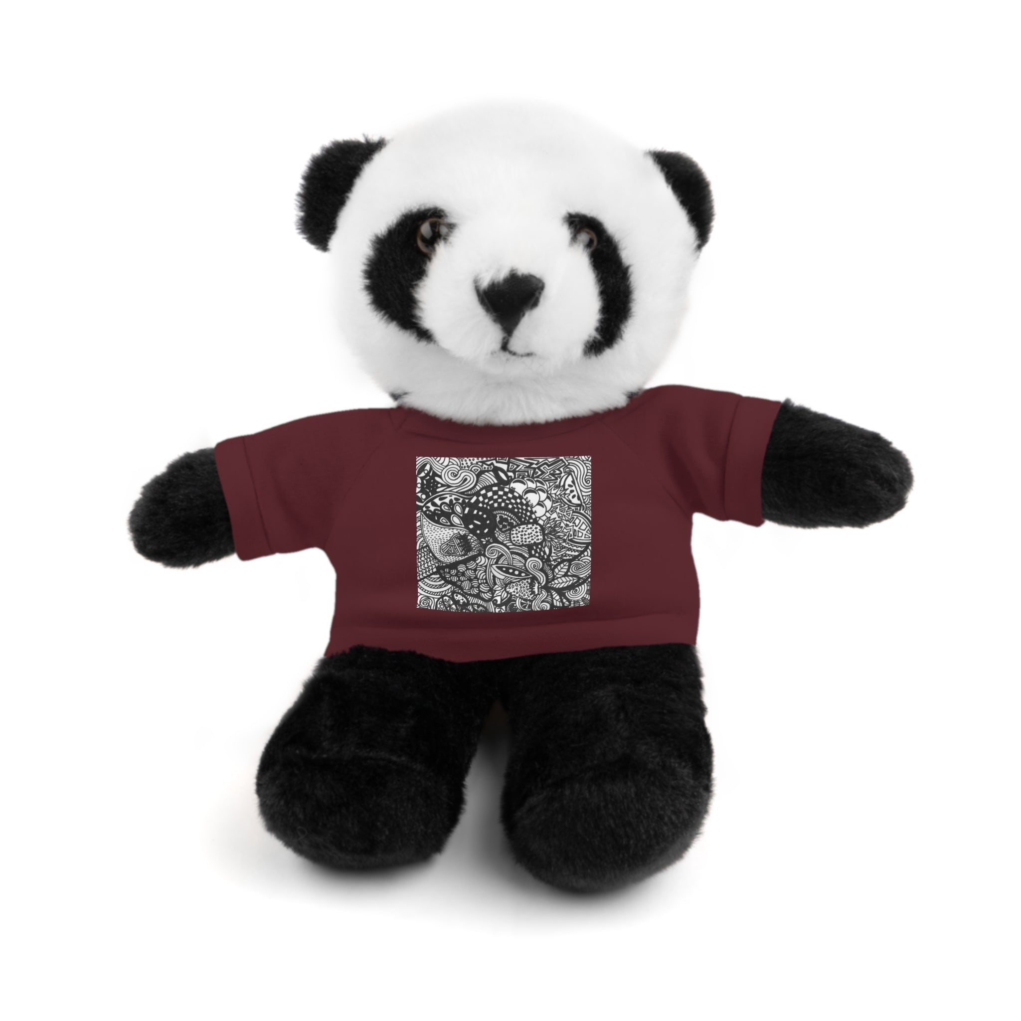 Black and White Zentangle Stuffed Animal Gift with Printed Tee