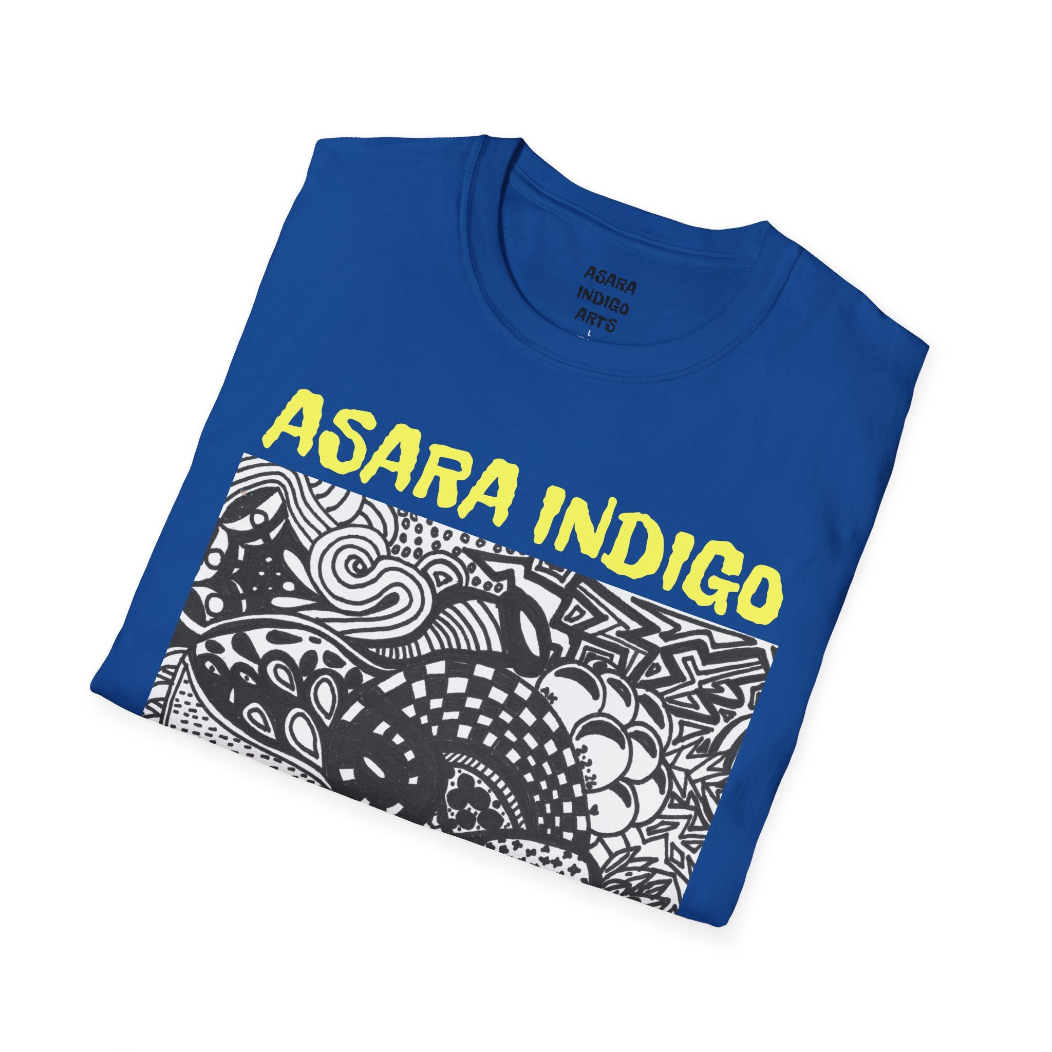 Indigo Doodle Art T-Shirt — 'ASARA INDIGO' Black & White Abstract Graphic Tee