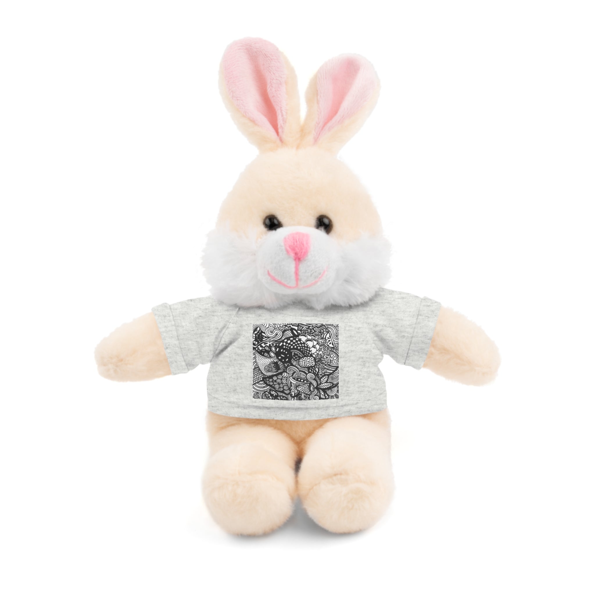 Black and White Zentangle Stuffed Animal Gift with Printed Tee