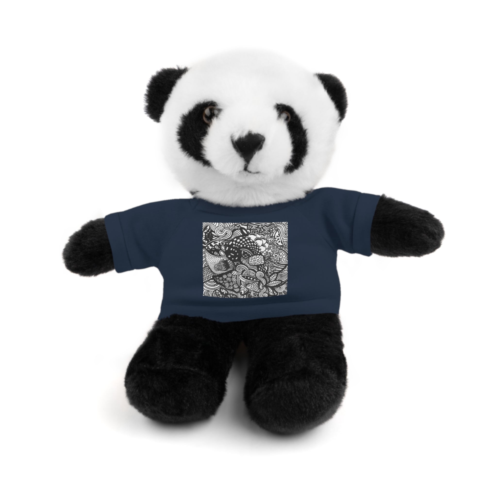 Black and White Zentangle Stuffed Animal Gift with Printed Tee