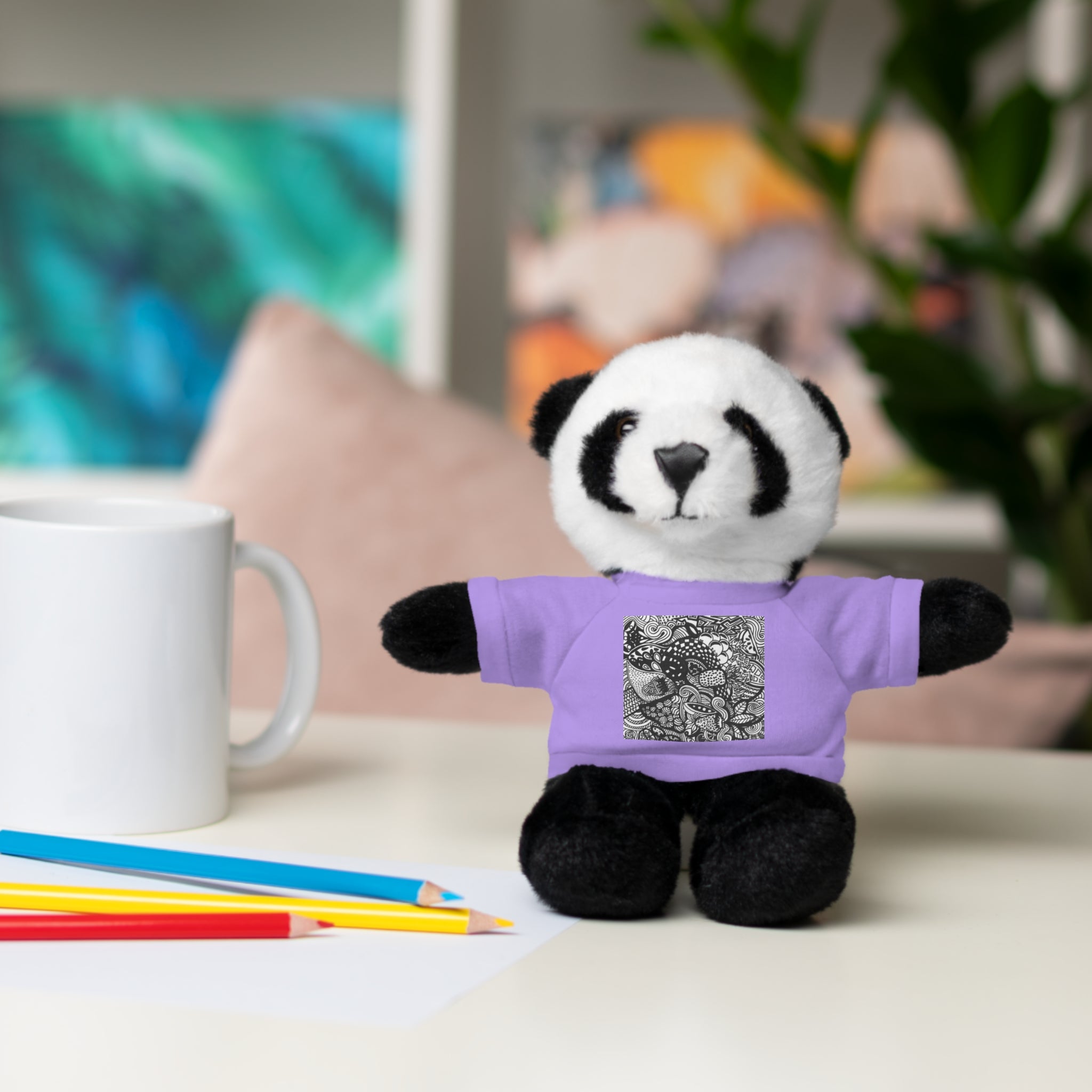 Black and White Zentangle Stuffed Animal Gift with Printed Tee