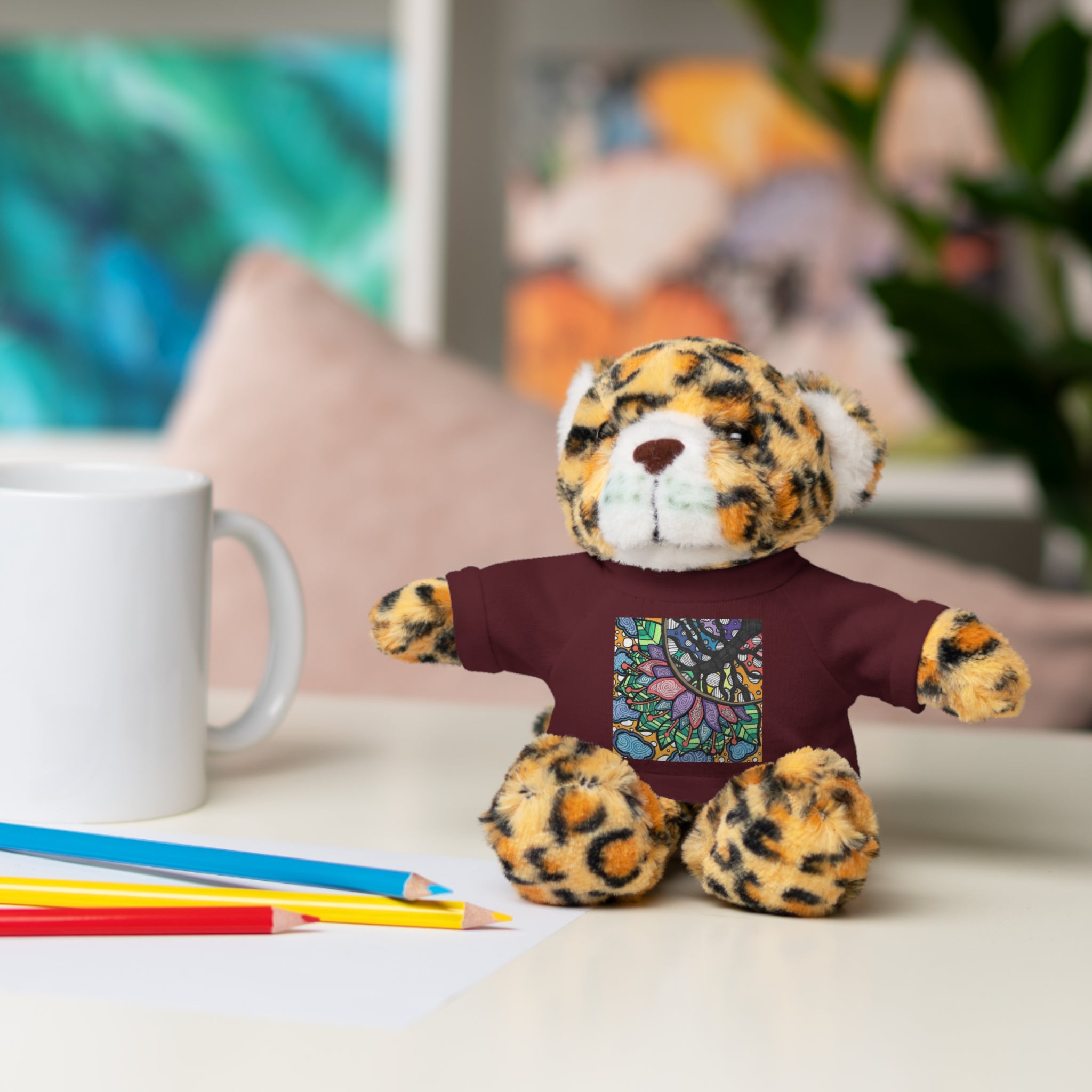 Colorful Tree of Growth stuffed animal with printed tee