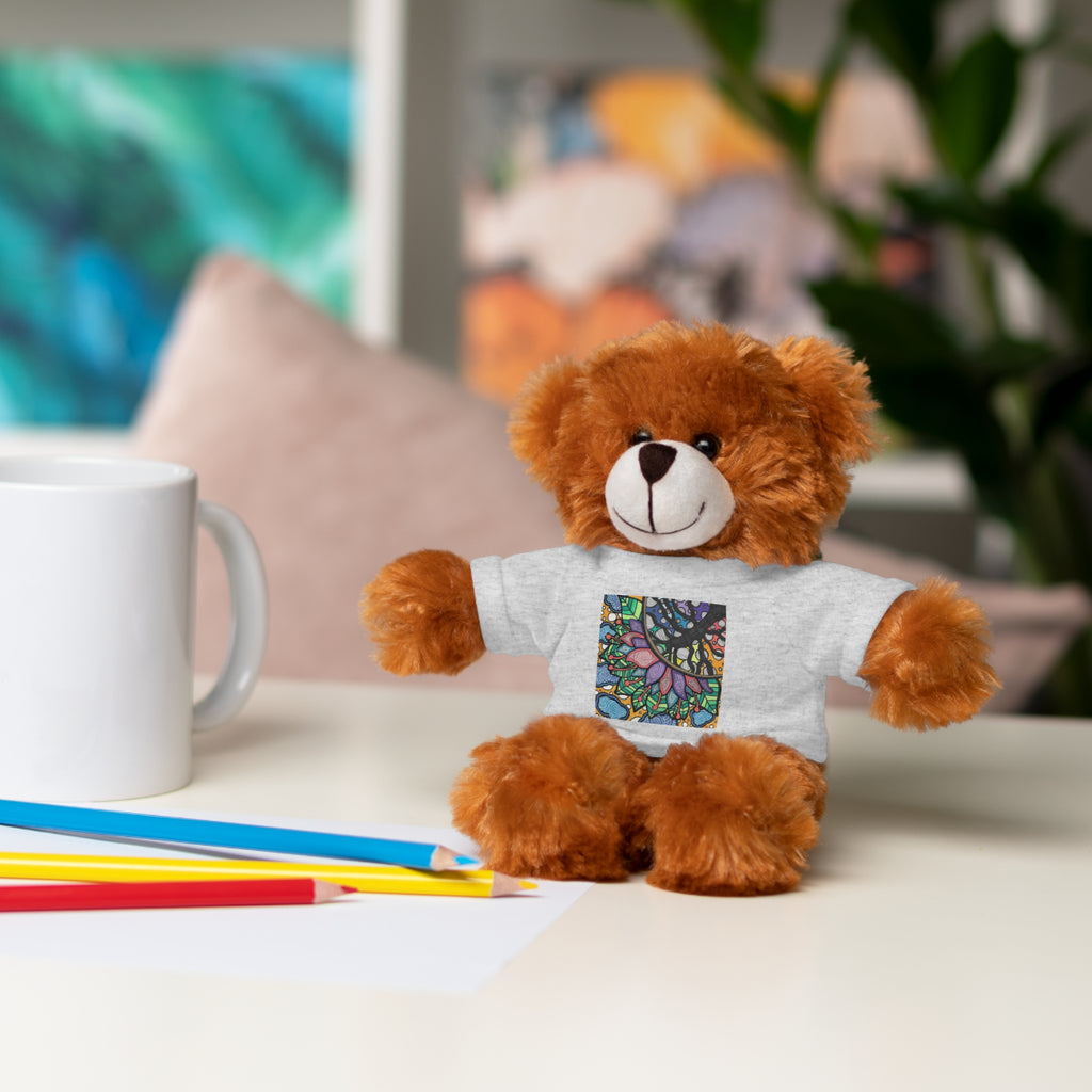 Colorful Tree of Growth stuffed animal with printed tee
