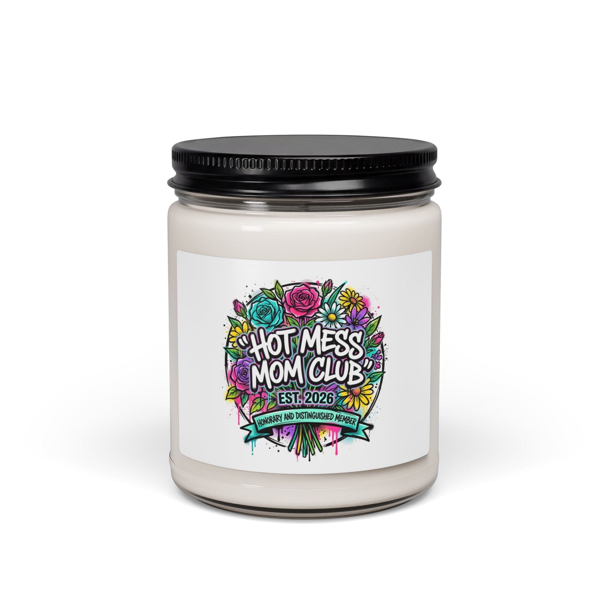 Hot Mess Mom Club Candle | Mother's Day minimalist typographic mom soy candle