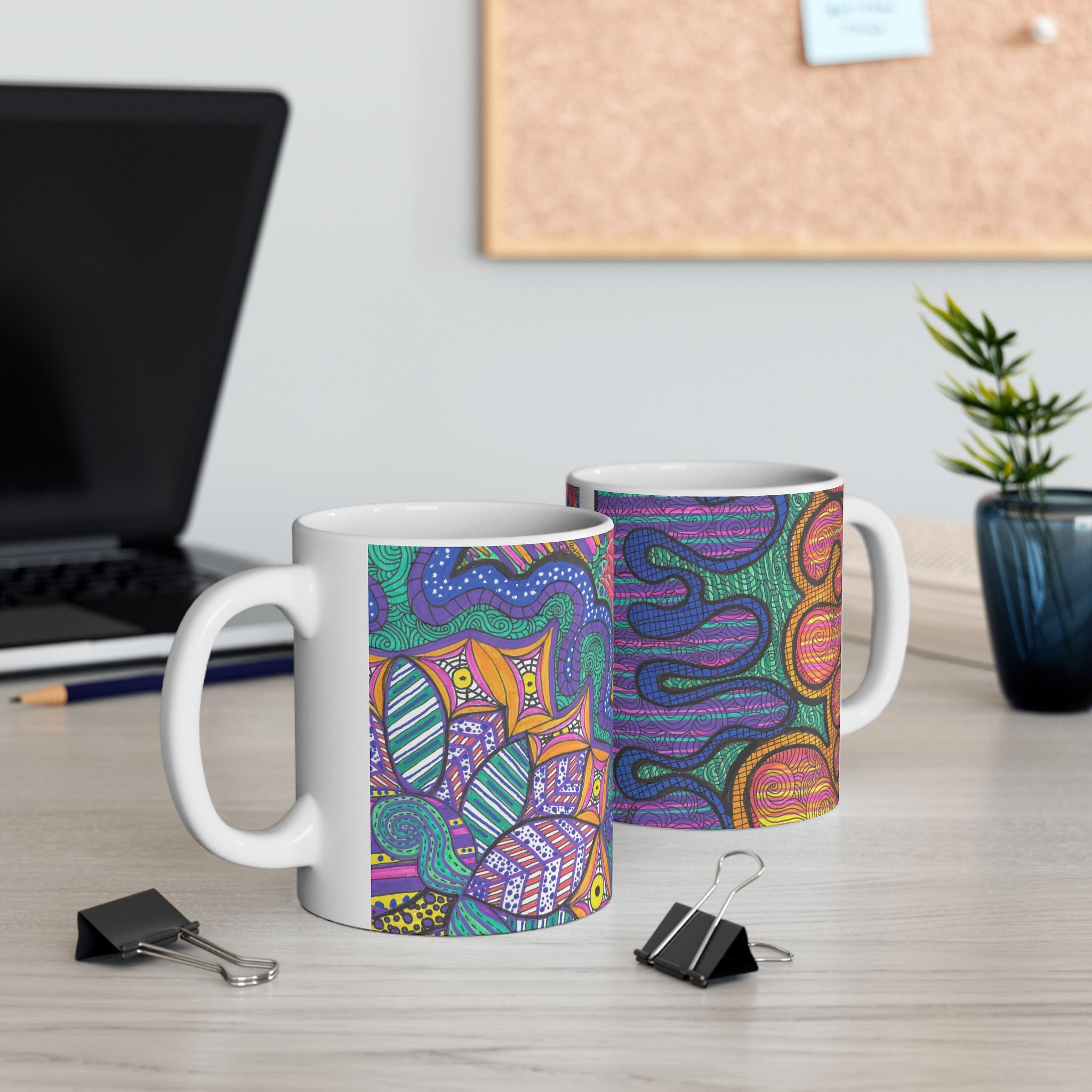 Psychedelic Go With the Flow Doodle Ceramic Coffee Cup