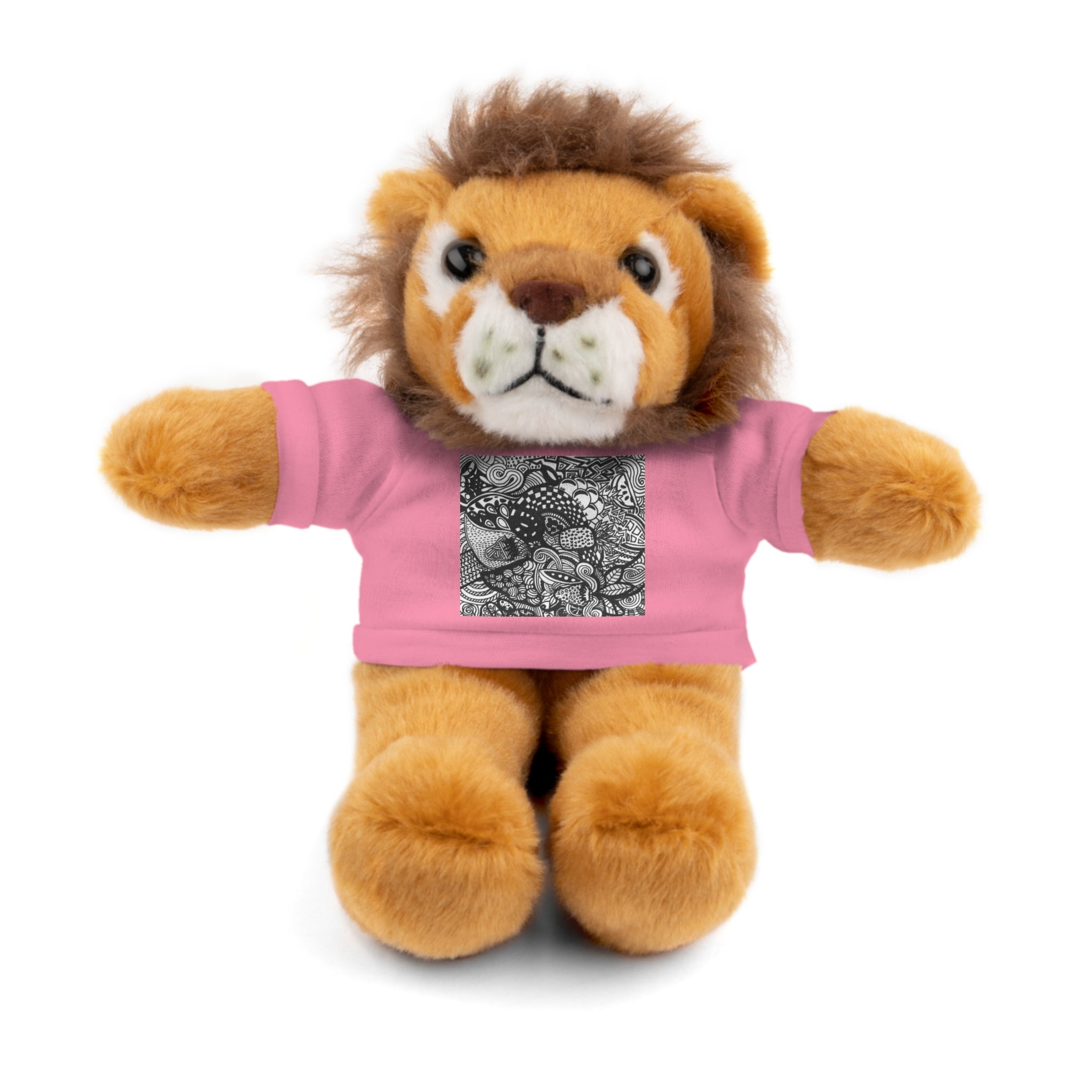Black and White Zentangle Stuffed Animal Gift with Printed Tee