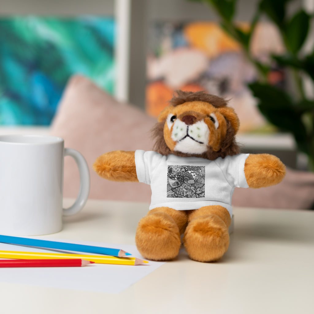 Black and White Zentangle Stuffed Animal Gift with Printed Tee