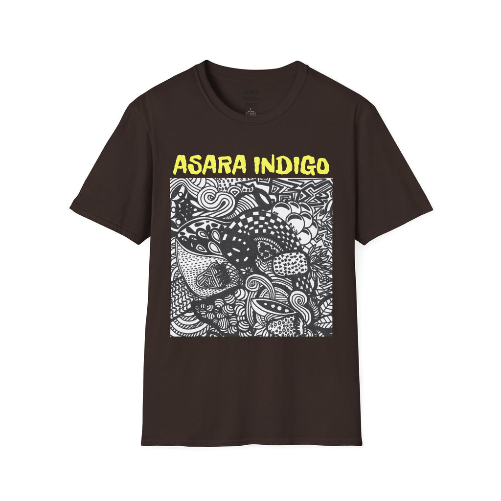 Indigo Doodle Art T-Shirt — 'ASARA INDIGO' Black & White Abstract Graphic Tee
