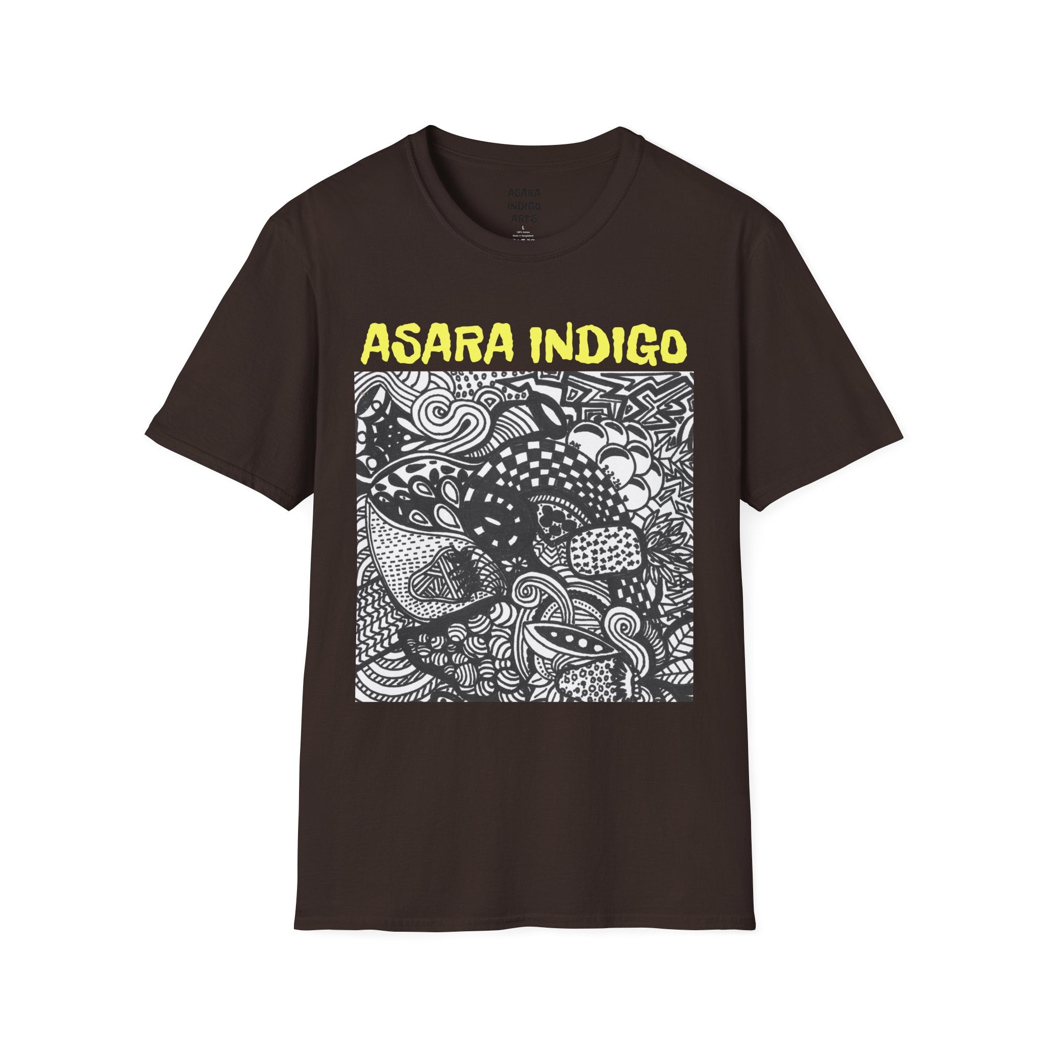Indigo Doodle Art T-Shirt — 'ASARA INDIGO' Black & White Abstract Graphic Tee