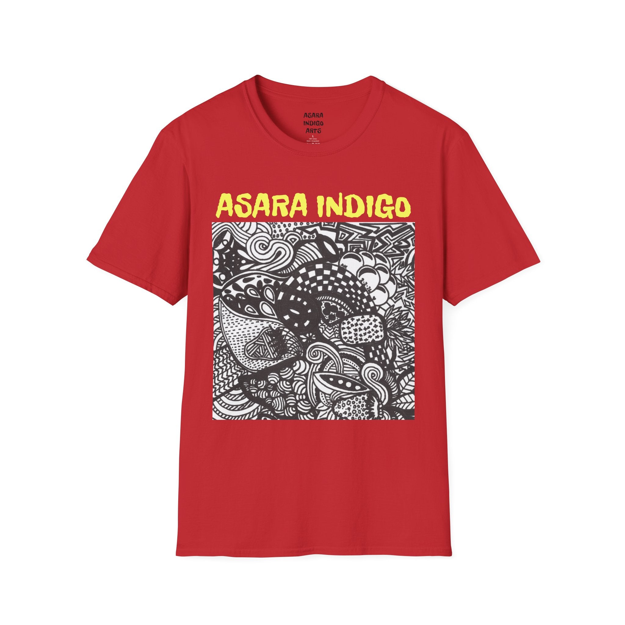 Indigo Doodle Art T-Shirt — 'ASARA INDIGO' Black & White Abstract Graphic Tee
