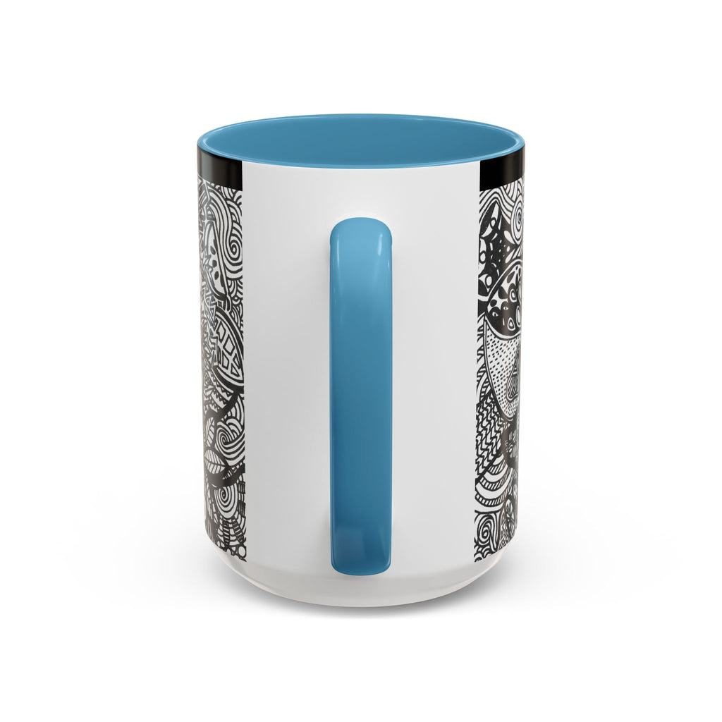 Black and White Doodle Pattern Accent Coffee Mug | 11oz 15oz
