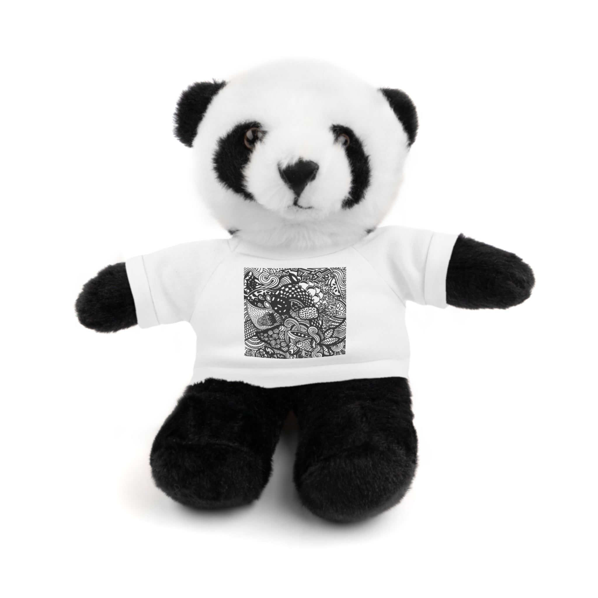 Black and White Zentangle Stuffed Animal Gift with Printed Tee
