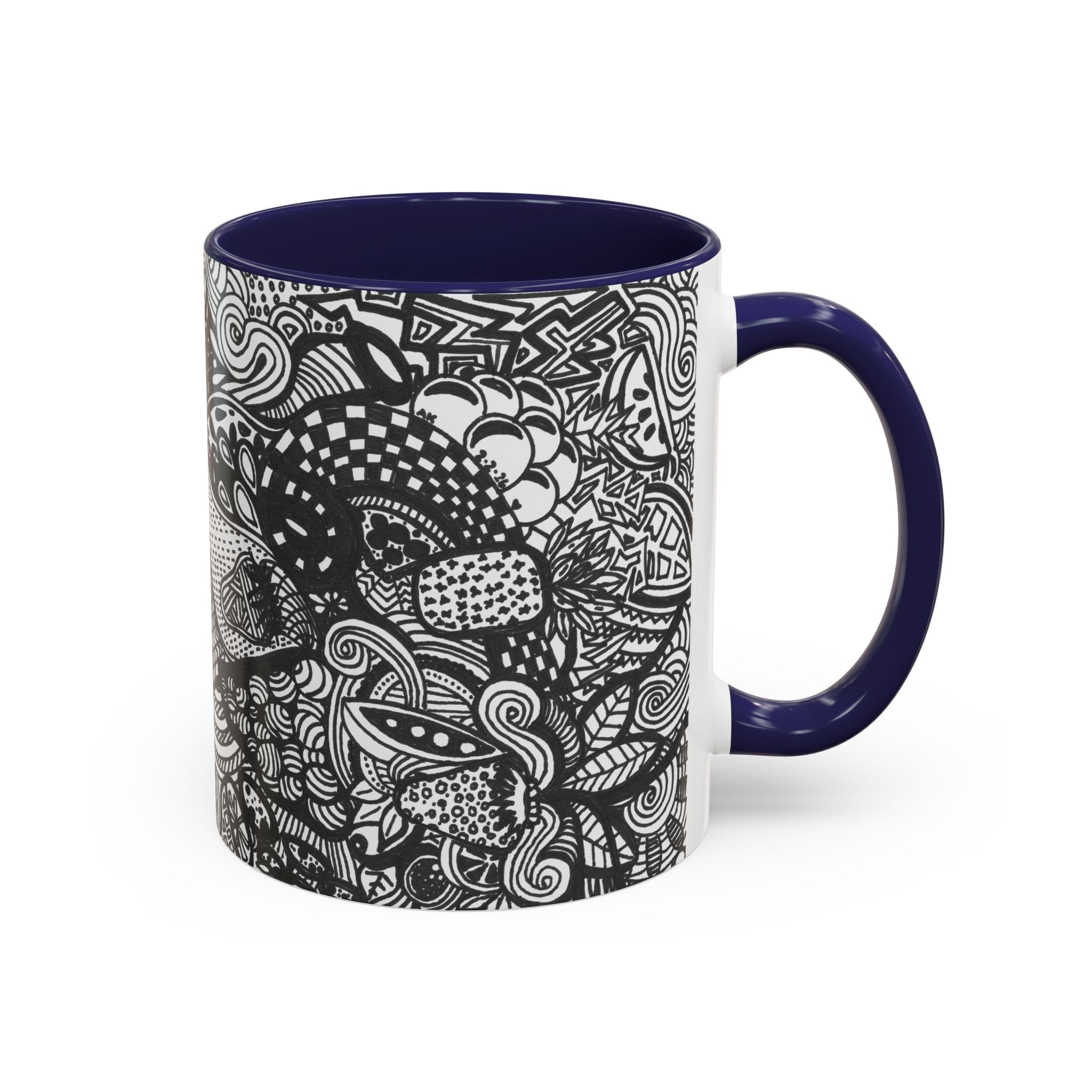 Black and White Doodle Pattern Accent Coffee Mug | 11oz 15oz
