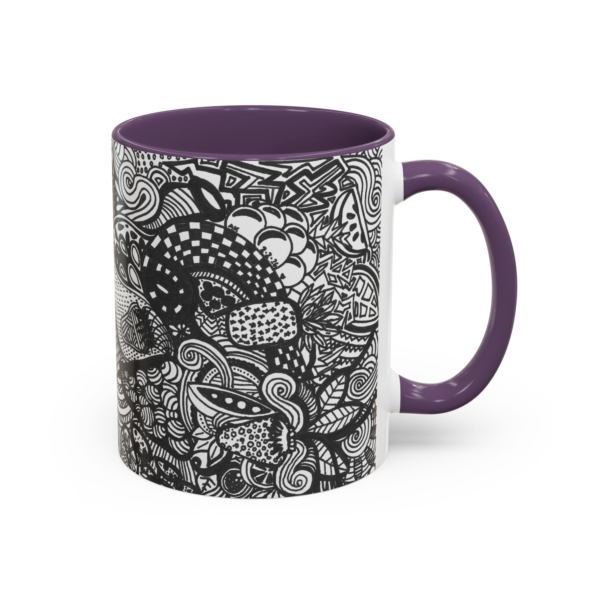 Black and White Doodle Pattern Accent Coffee Mug | 11oz 15oz