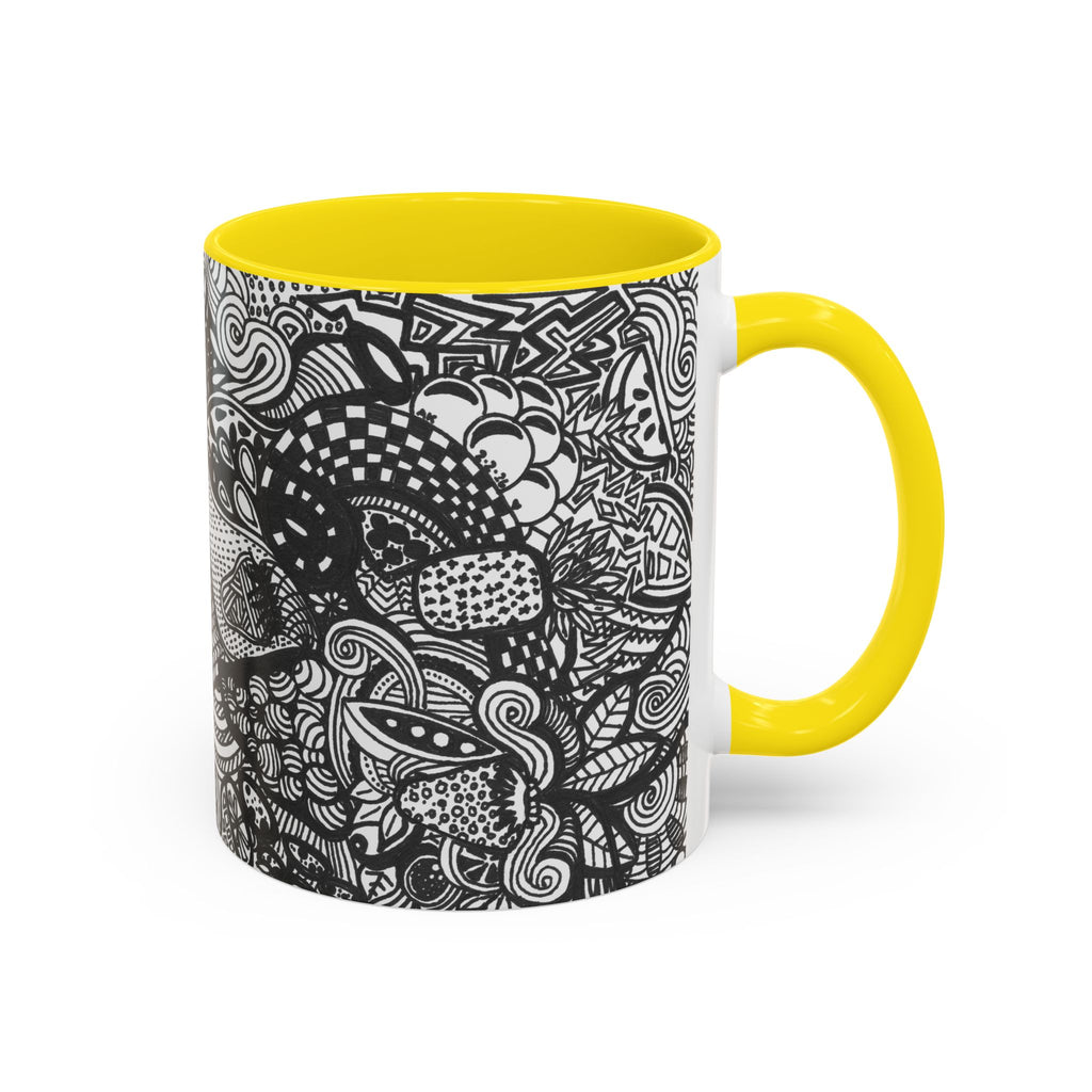 Black and White Doodle Pattern Accent Coffee Mug | 11oz 15oz