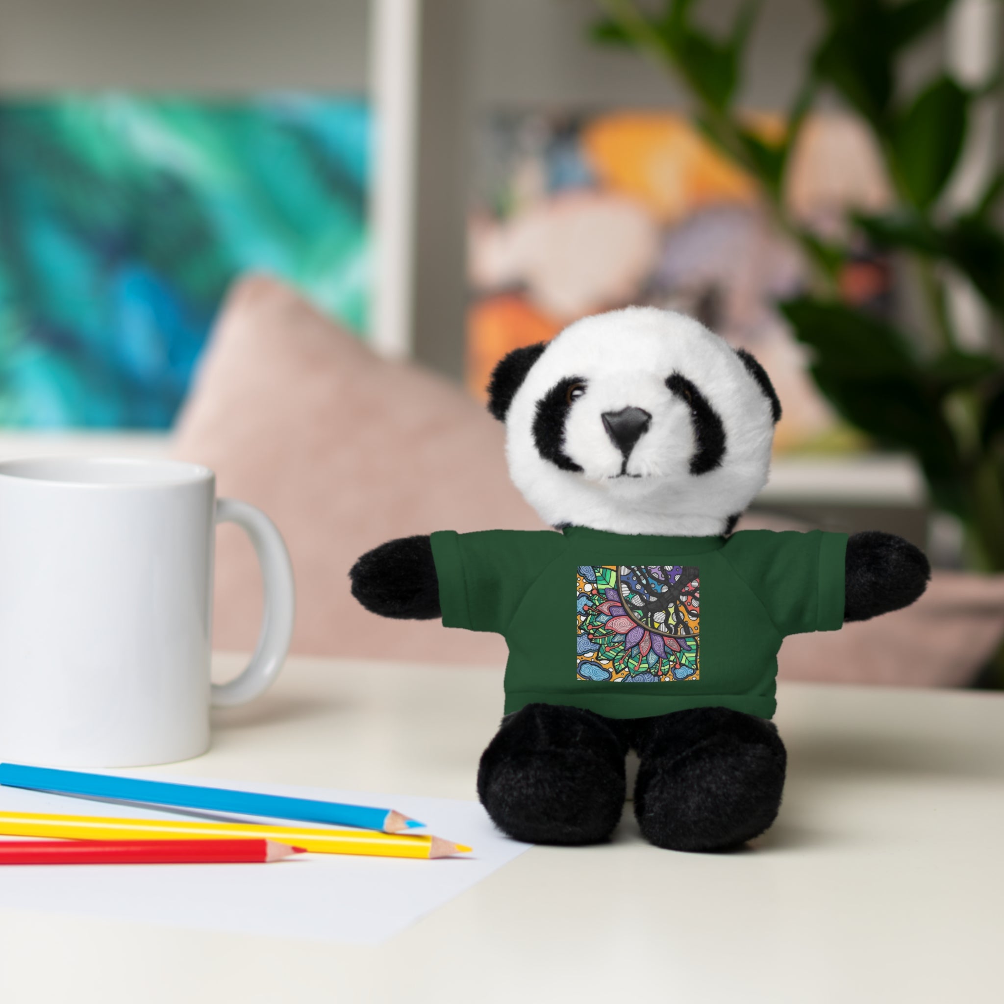 Colorful Tree of Growth stuffed animal with printed tee