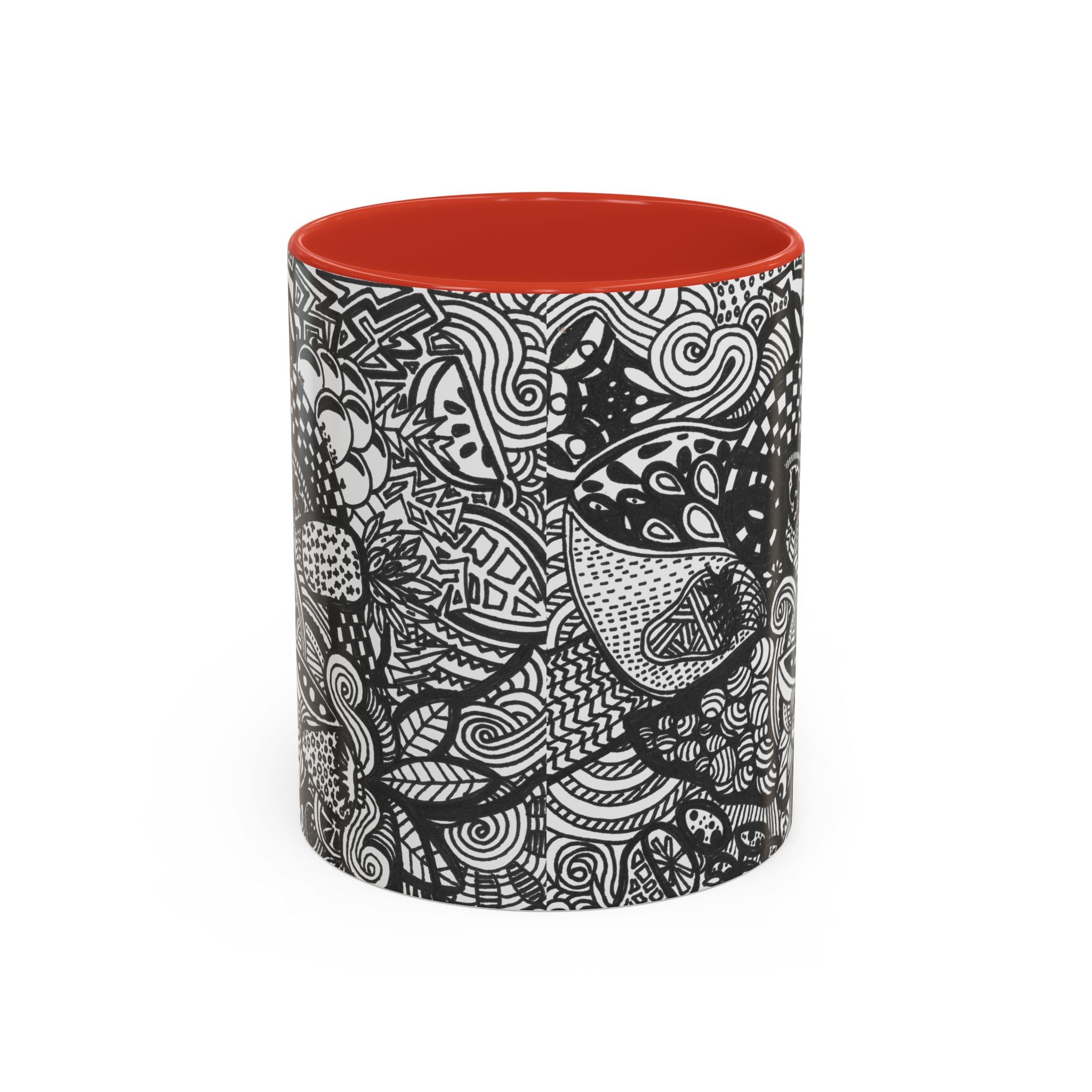 Black and White Doodle Pattern Accent Coffee Mug | 11oz 15oz