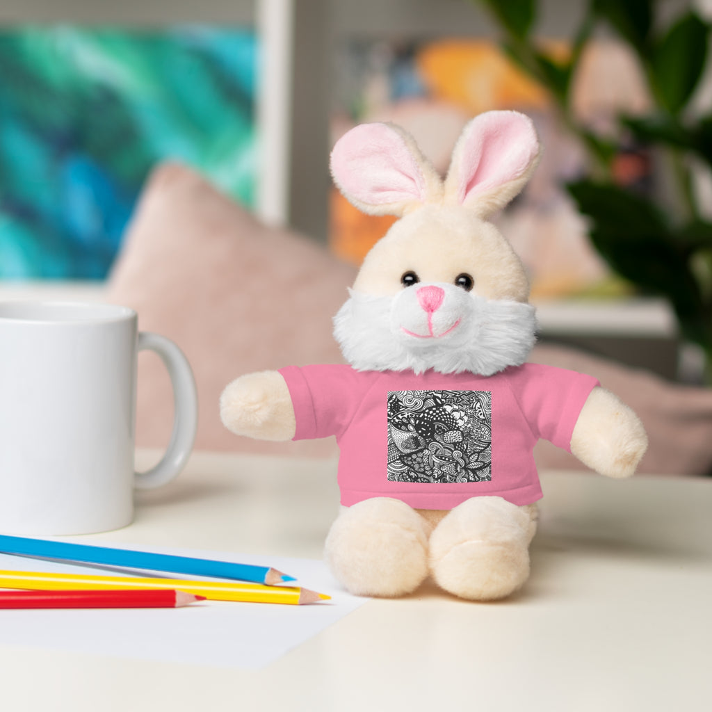 Black and White Zentangle Stuffed Animal Gift with Printed Tee