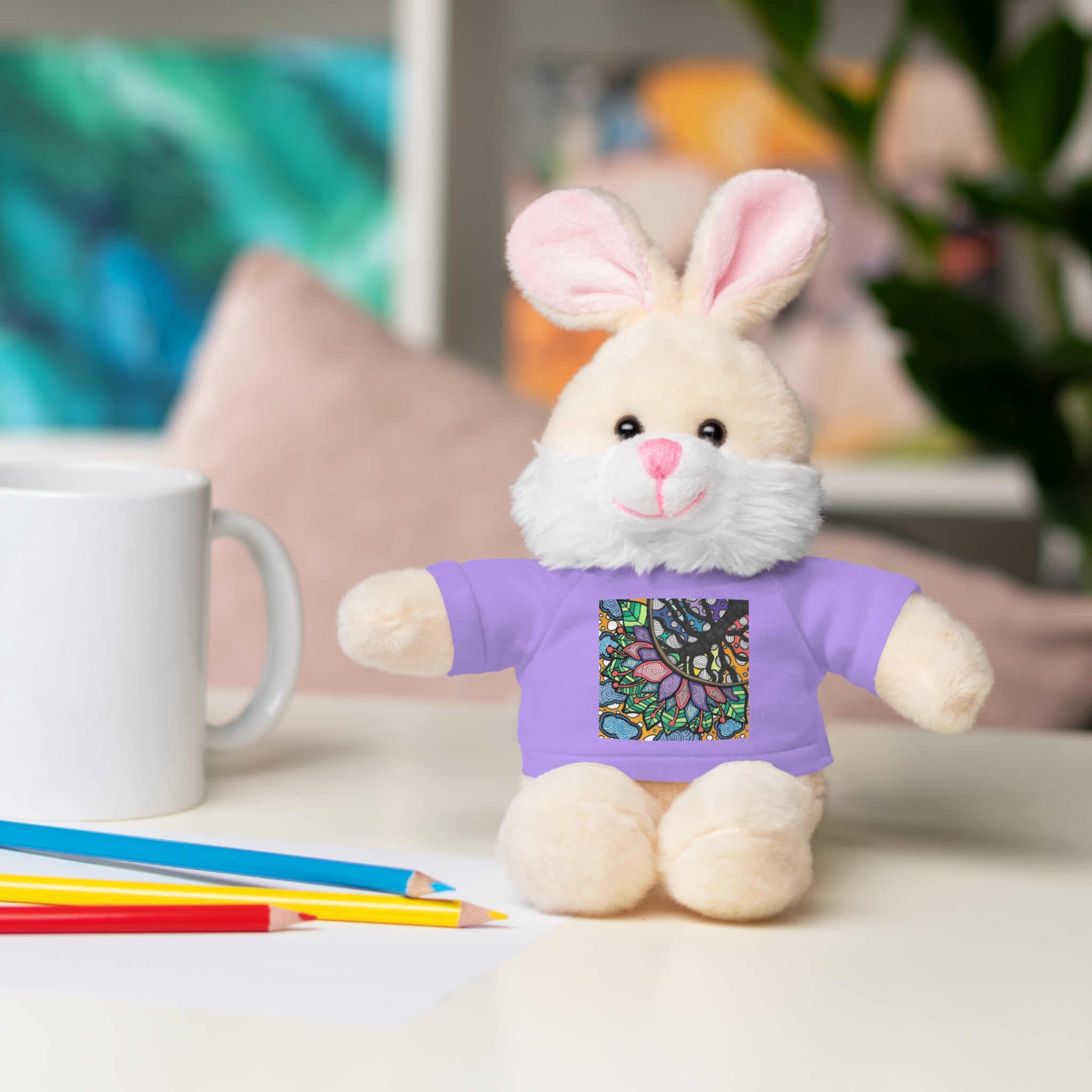 Colorful Tree of Growth stuffed animal with printed tee