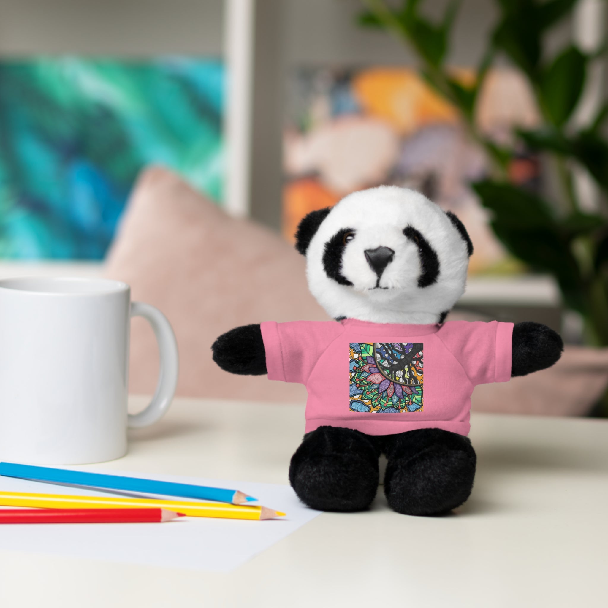 Colorful Tree of Growth stuffed animal with printed tee