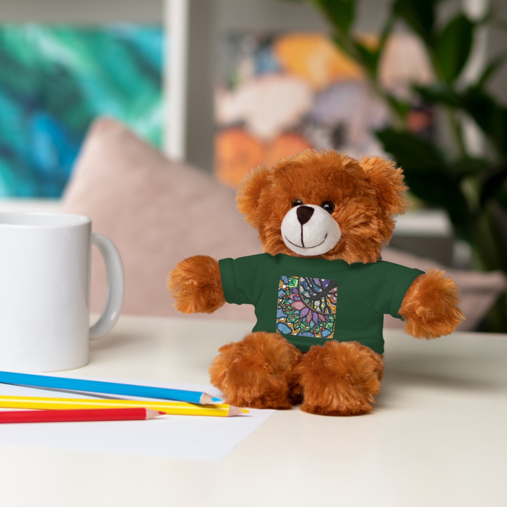 Colorful Tree of Growth stuffed animal with printed tee